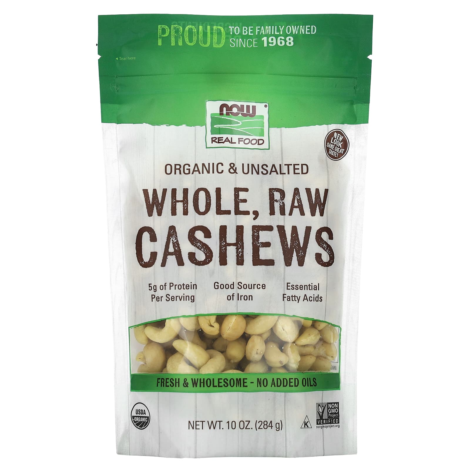 NOW Foods, Organic Whole Raw Cashews, Unsalted, 10 oz (284 g) - B005OYMJ7E