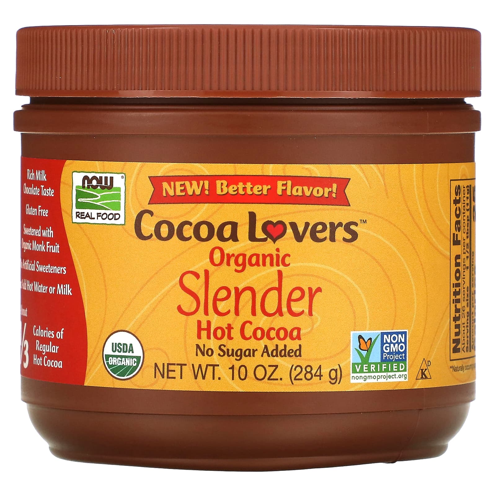 NOW Foods, Real Food, Cocoa Lovers, Organic Slender Hot Cocoa, 10 oz (284 g) - B075JJ8QYT