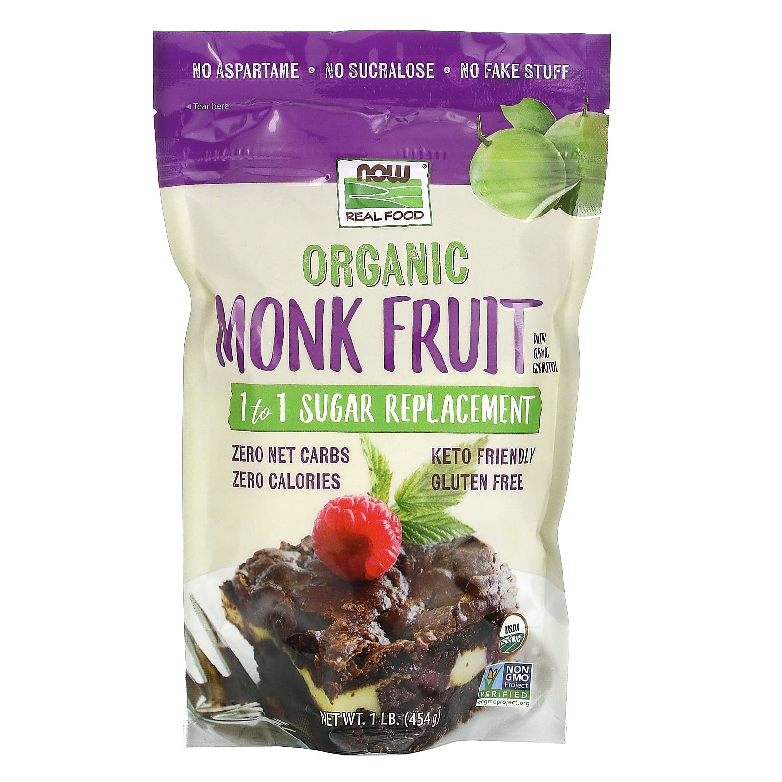 NOW Foods, Real Food, Organic Monk Fruit, 1-to-1 Sugar Replacement , 1 lb (454 g) - B08GM9FM4J