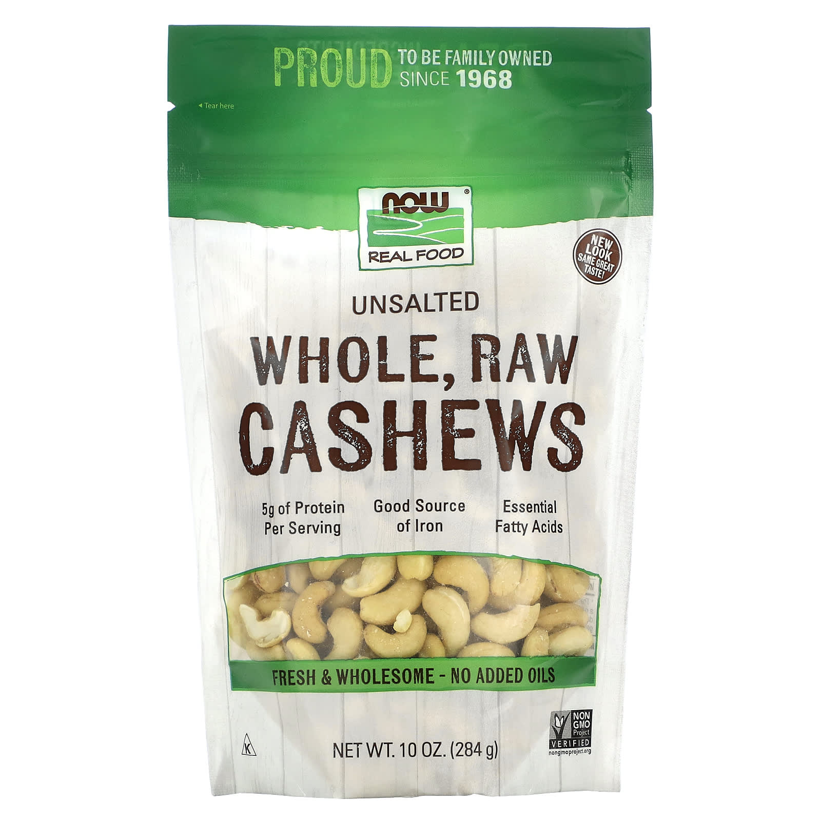 NOW Foods, Real Food, Whole, Raw Cashews, Unsalted, 10 oz (284 g) - B00663GAVS