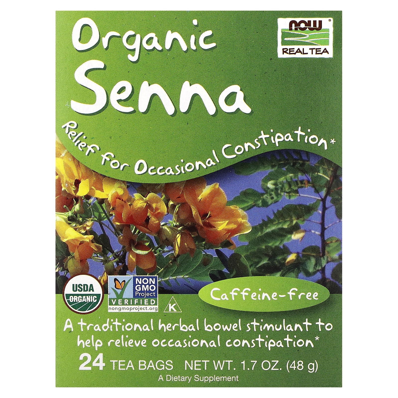 NOW Foods, Real Tea, Organic Senna, Caffeine-Free, 24 Tea Bags, 1.7 oz (48 g) - B0BV63J6LK