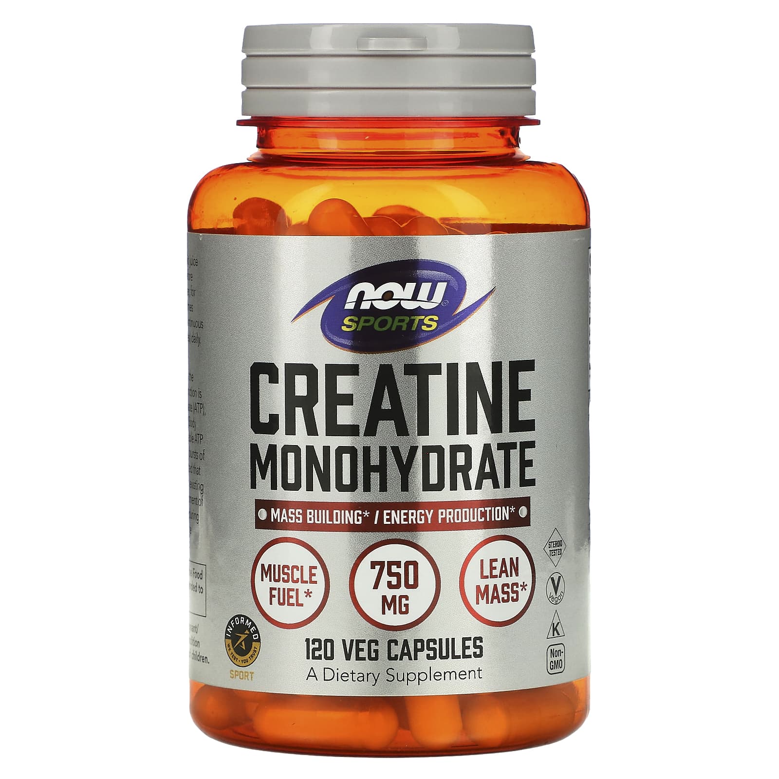 NOW Foods, Sports, Creatine Monohydrate, 4,500 mg, 120 Veg Capsules (750 mg per Capsule) - B0018OADEA
