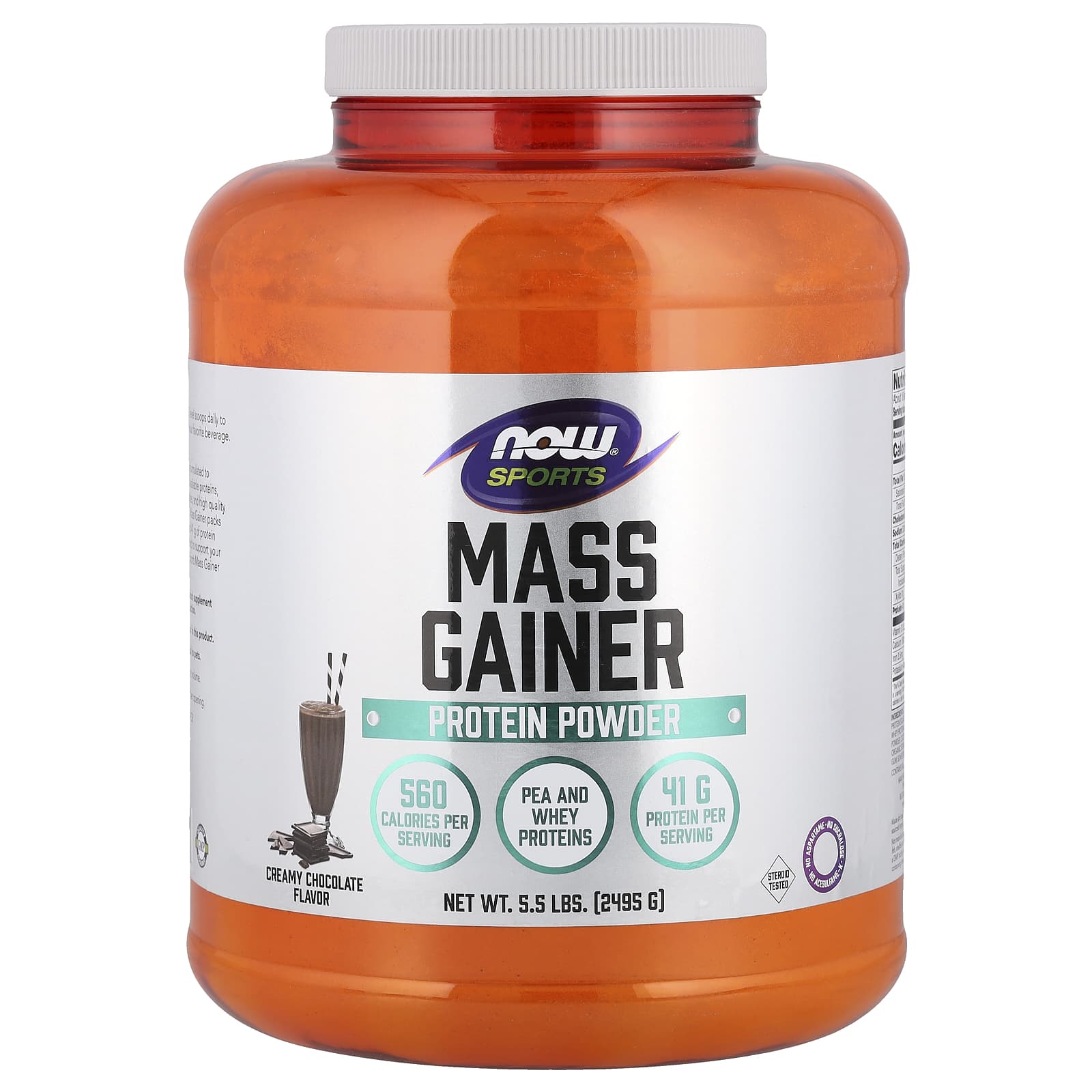 NOW Foods, Sports, Mass Gainer Protein Powder, Creamy Chocolate , 5.5 lbs (2,495 g) - B0D71GD61V