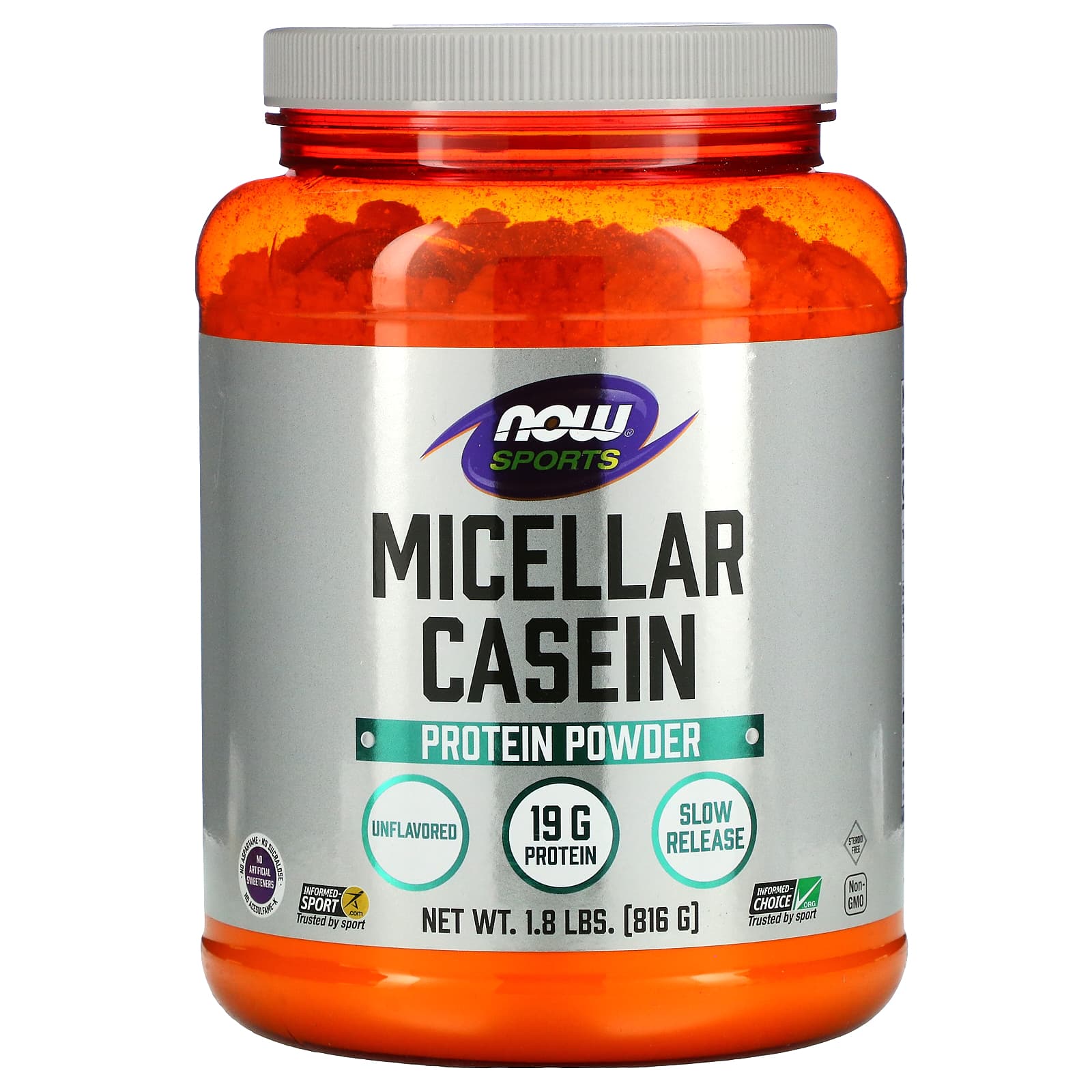 NOW Foods, Sports, Micellar Casein Protein Powder, Unflavored, 1.8 lbs (816 g) - B00MU73LUC