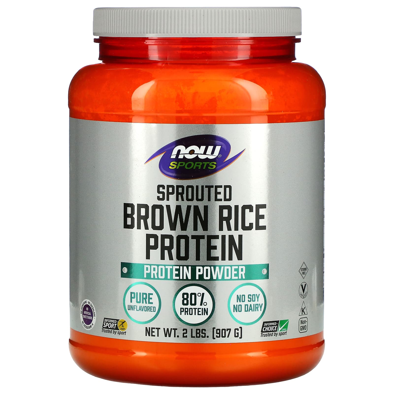 NOW Foods, Sports, Sprouted Brown Rice Protein Powder, Pure Unflavored, 2 lbs (907 g) - B00I054PPS
