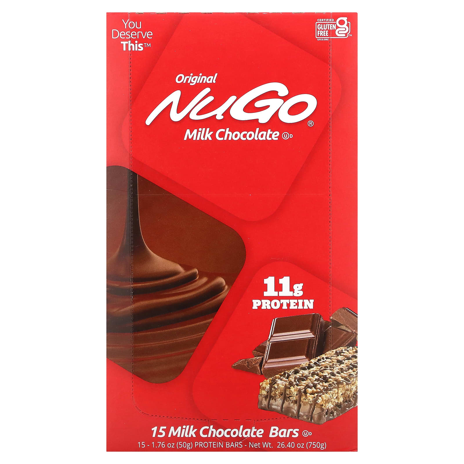 NuGo Nutrition, Original Bar, Milk Chocolate, 15 Bars, 1.76 oz (50 g) Each - B000EXW6PU