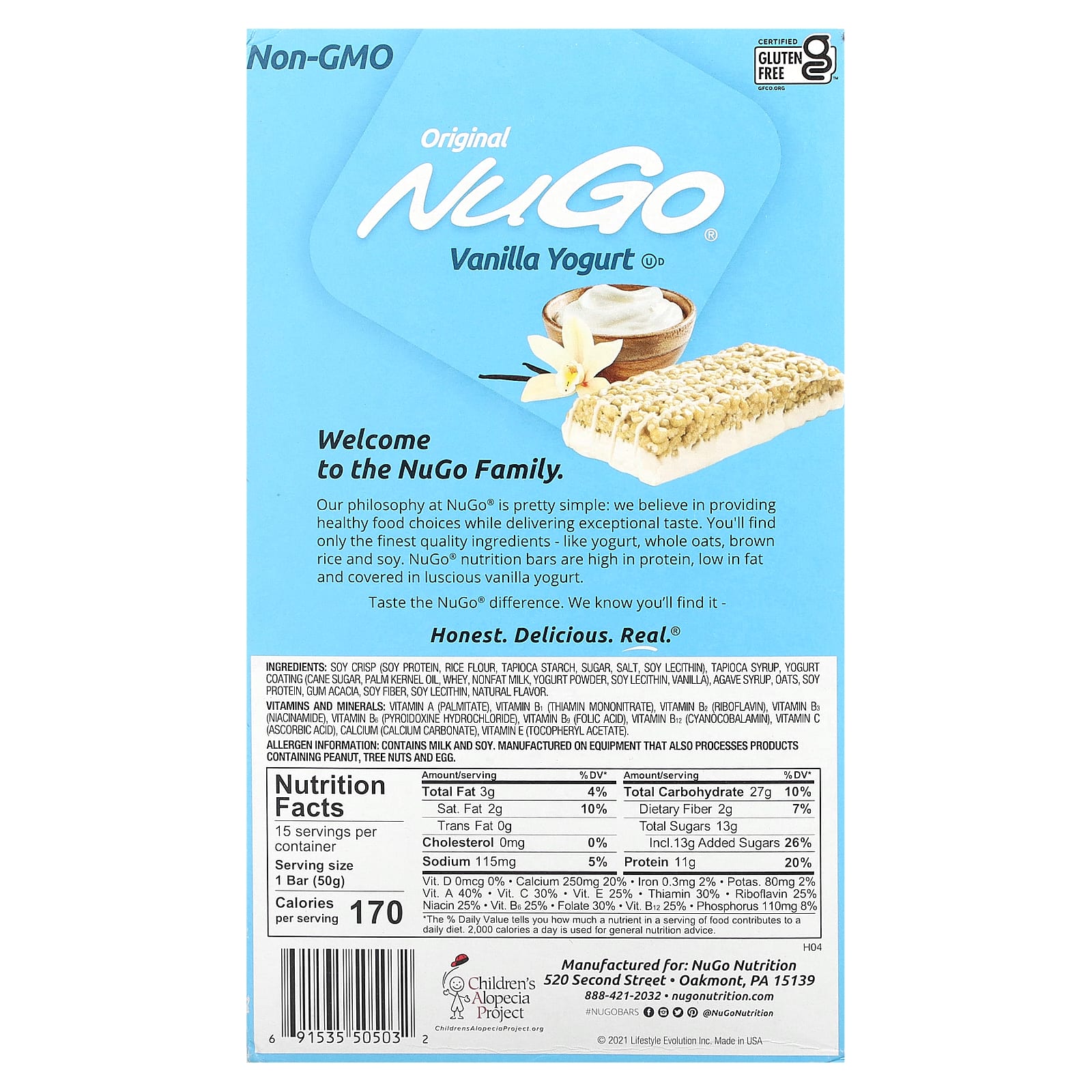 NuGo Nutrition, Original Bar, Vanilla Yogurt, 15 Bars, 1.76 oz (50 g) Each - B000EXUB3E