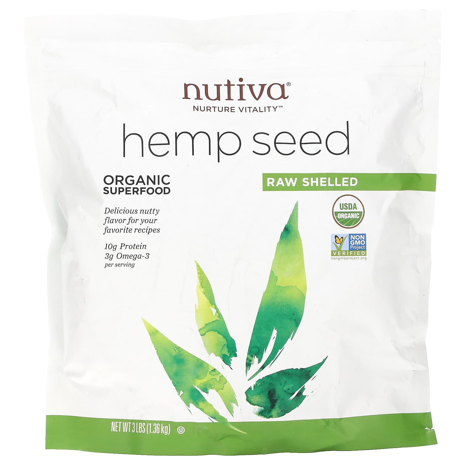 Nutiva, Organic Superfood, Raw Shelled Hempseed, 3 lbs (1.36 kg) - B0012C7VLG