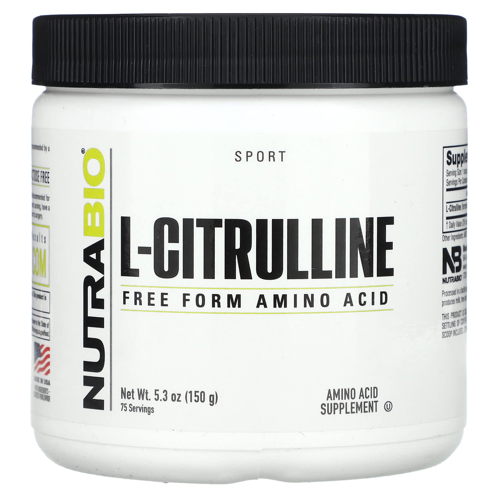 NutraBio, L-Citrulline, Free Form Amino Acid, 5.3 oz (150 g) - B00333773E