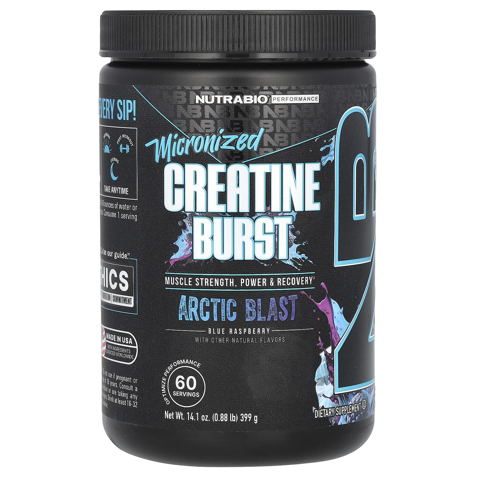 NutraBio, Micronized Creatine Burst, Arctic Blast Blue Raspberry, 0.88 lb (399 g) - B0CRXZ4DDQ
