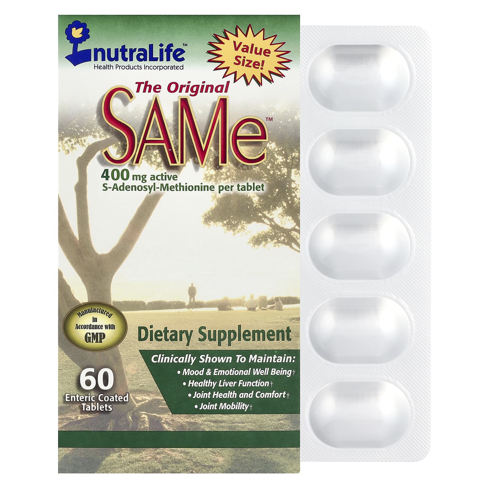 NutraLife, The Original SAMe™, S-Adenosyl-Methionine, 400 mg, 60 Enteric Coated Tablets - B000T3Y15S