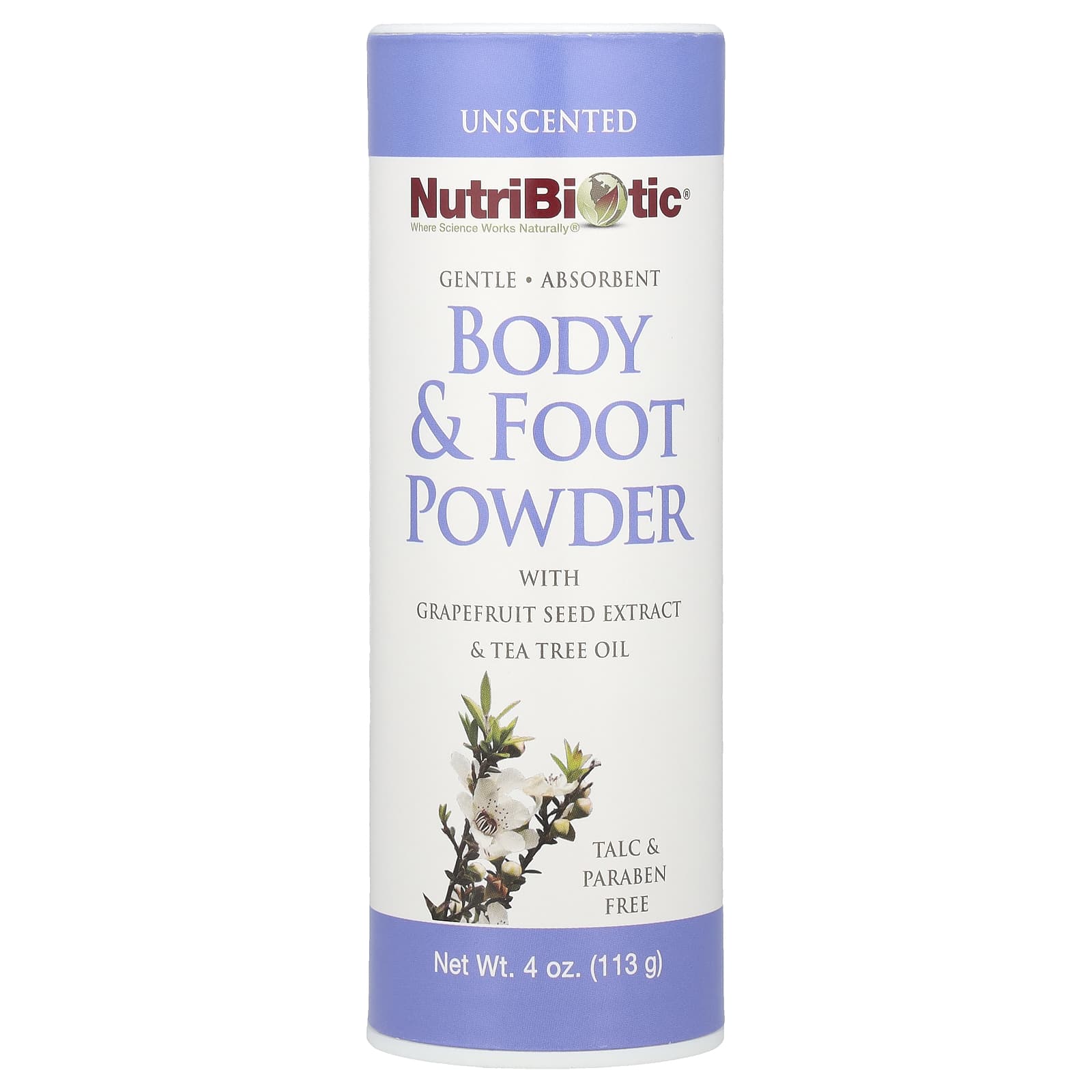 NutriBiotic, Body & Foot Powder with Grapefruit Seed Extract & Tea Tree Oil, Unscented, 4 oz (113 g) - B00014DMFK