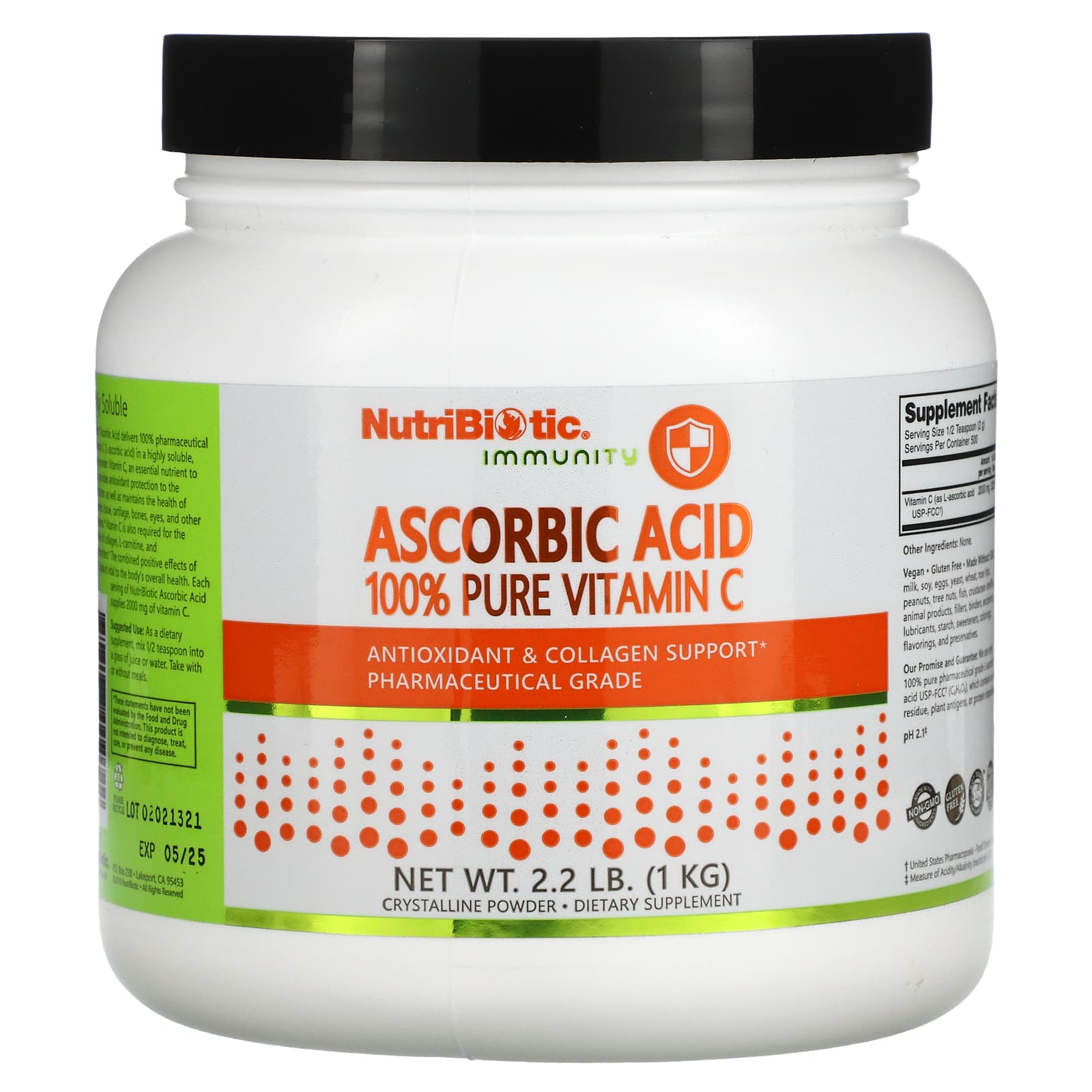 NutriBiotic, Immunity, Ascorbic Acid, 100% Pure Vitamin C, Crystalline Powder, 2.2 lb (1 kg) - B00028PH2Q