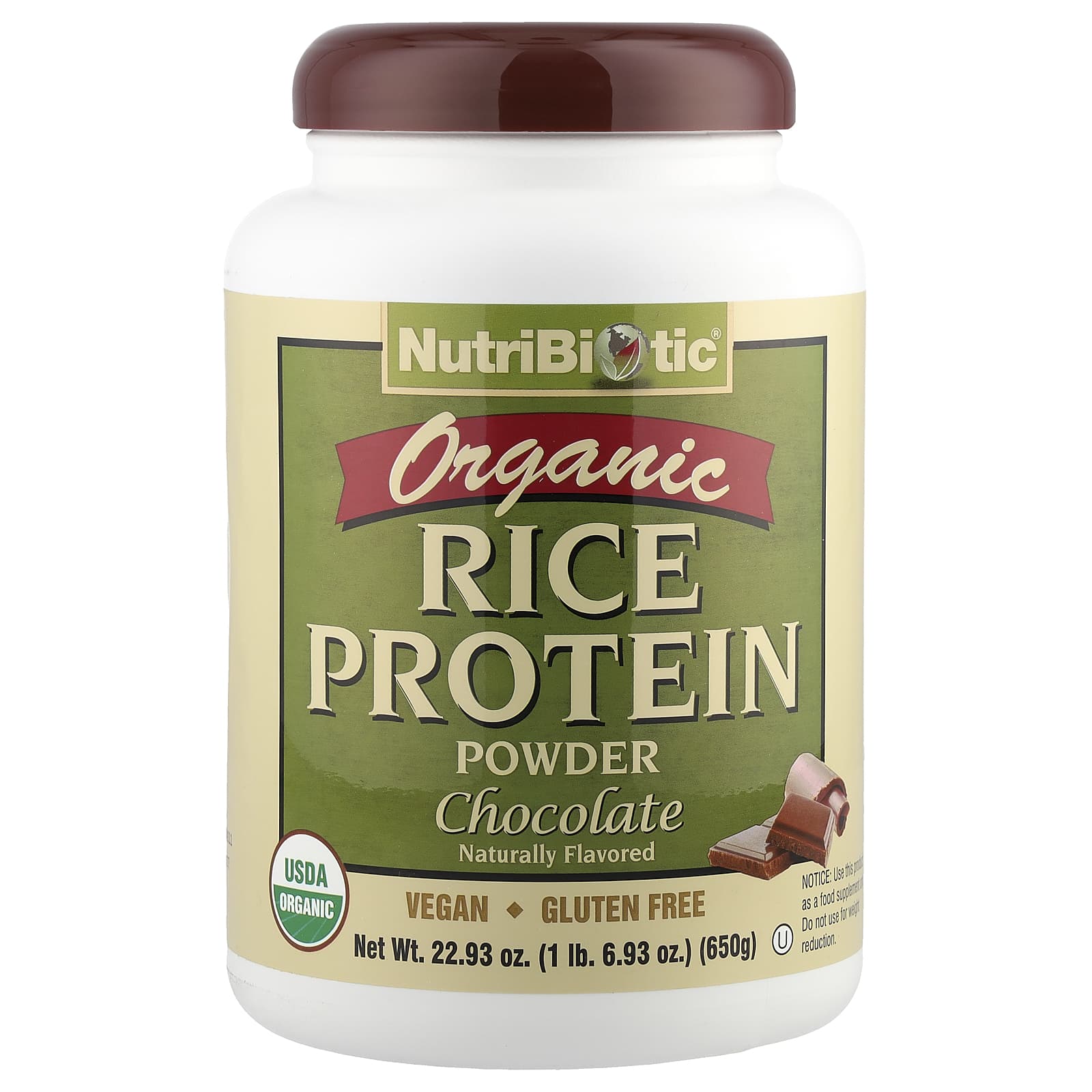 NutriBiotic, Organic Rice Protein Powder, Chocolate, 1 lb 6.93 oz (650 g) - B00CLTUIHI
