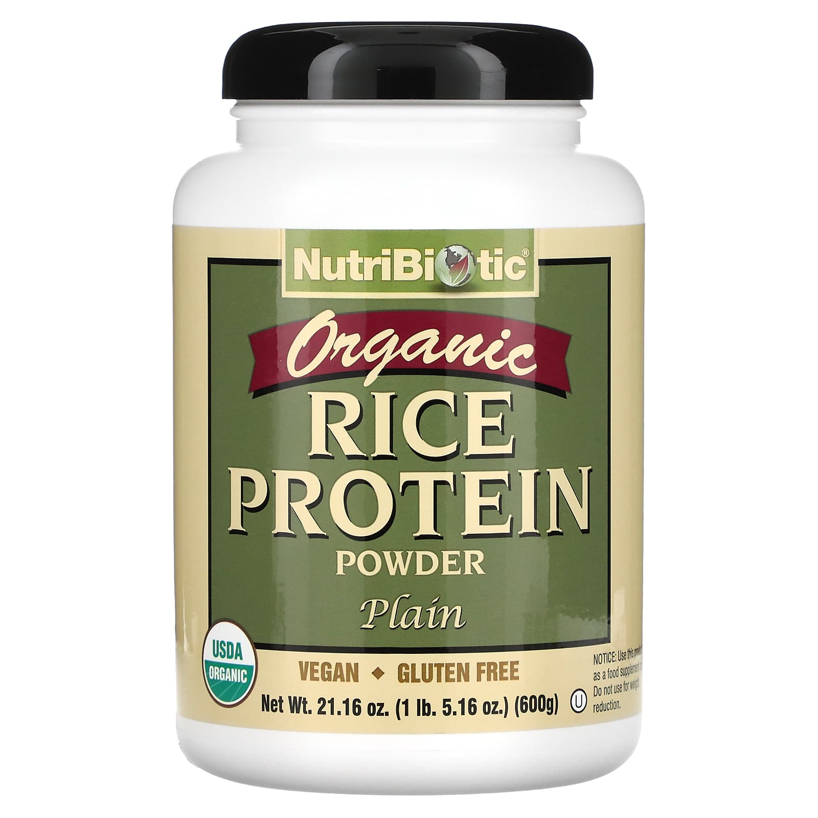 NutriBiotic, Organic Rice Protein Powder, Plain, 1 lb 5.16 oz (600 g) - B003145HQY