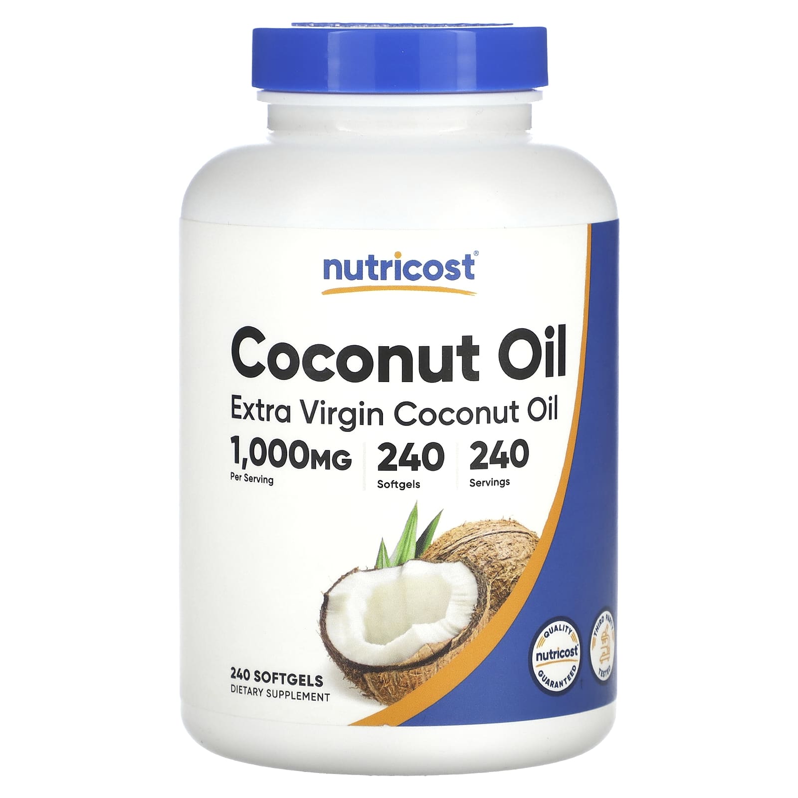 Nutricost, Extra Virgin Coconut Oil, 1,000 mg, 240 Capsules - B09TD9B9BX