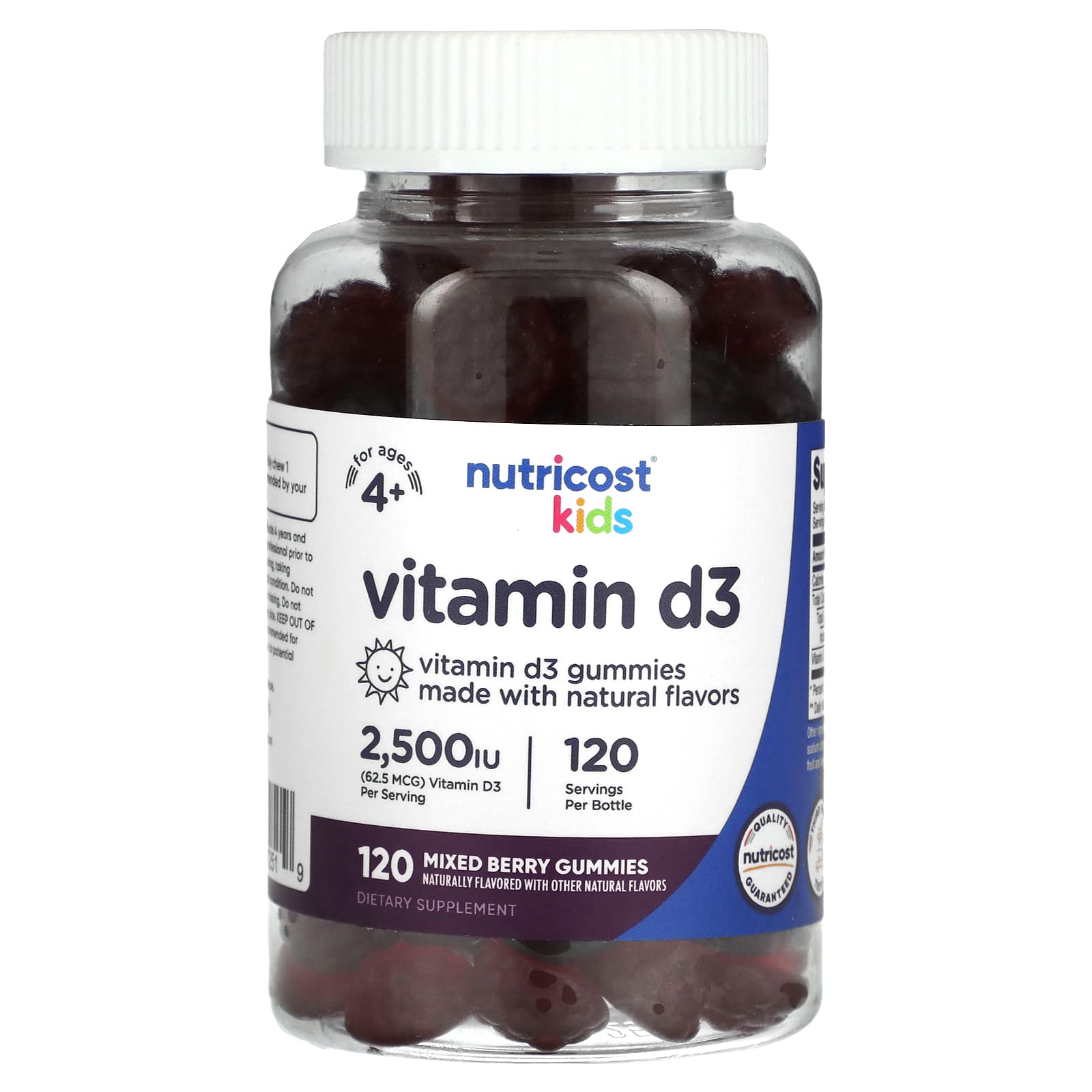 Nutricost, Kids, Vitamin D3, Ages 4+, Mixed Berry, 62.5 mcg (2,500 IU), 120 Gummies - B08Y685HDK