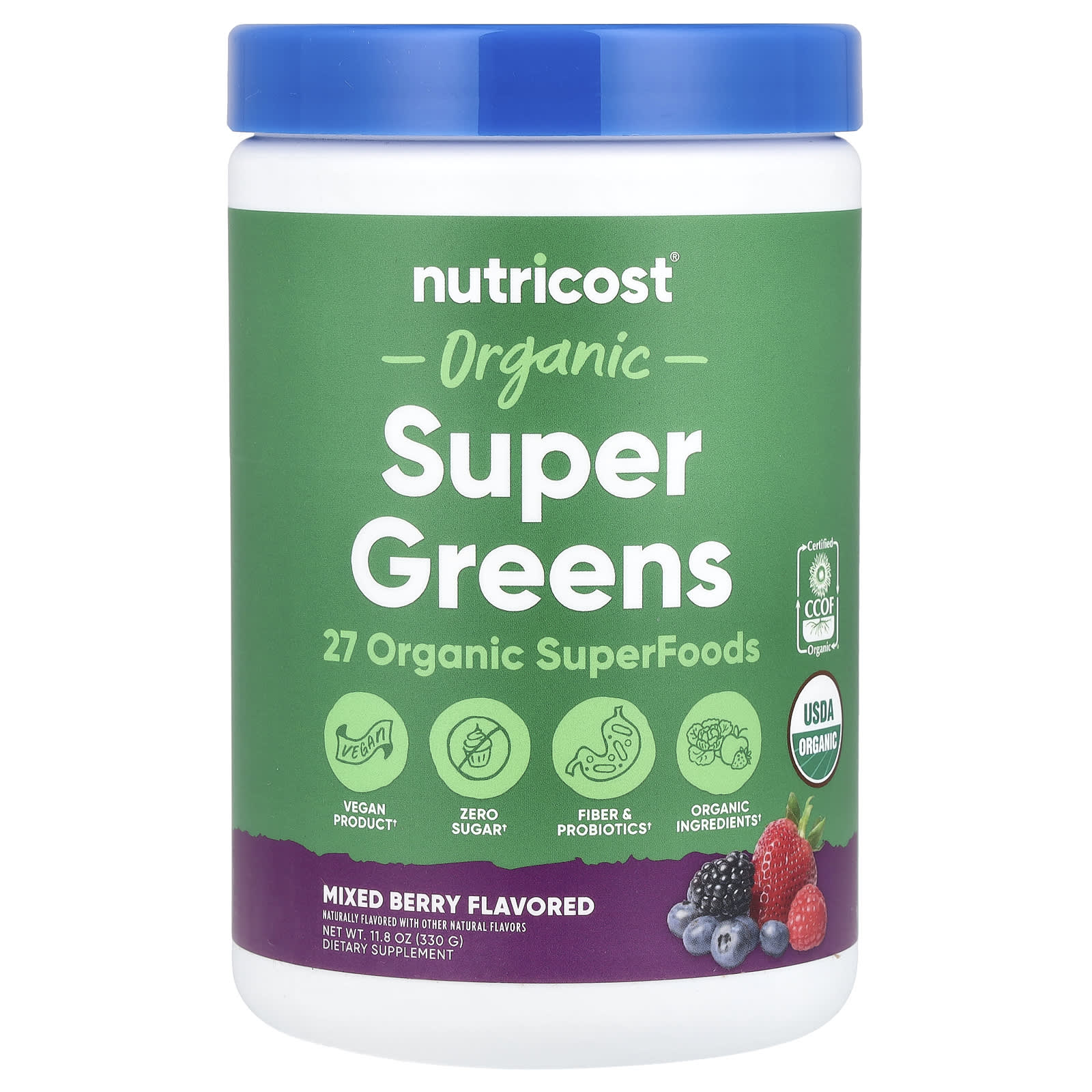 Nutricost, Organic Super Greens, Mixed Berry, 11.8 oz (330 g) - B0D4XLBMLK