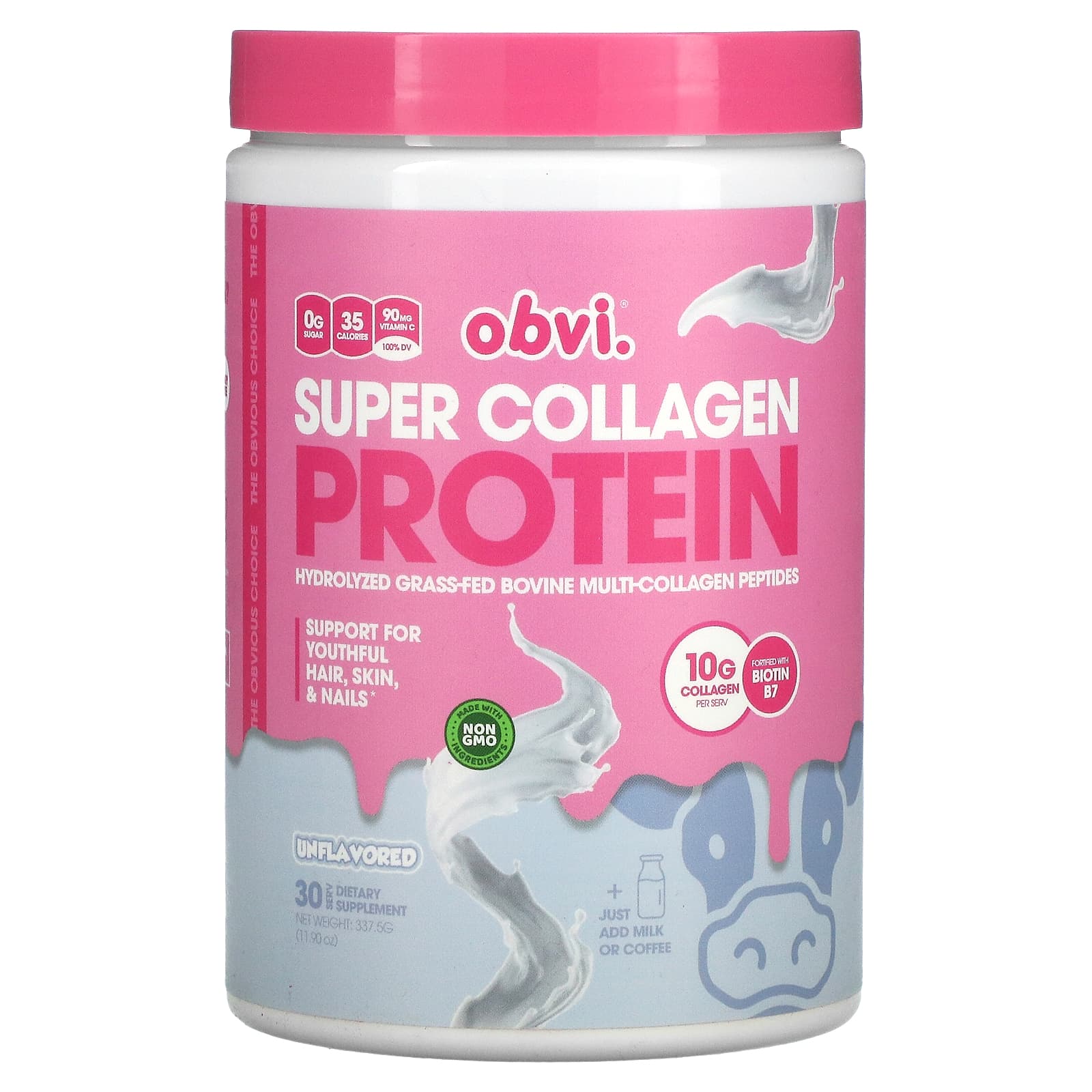 Obvi, Super Collagen Protein, Unflavored, 11.90 oz (337.5 g) - B08TMPJ4DS