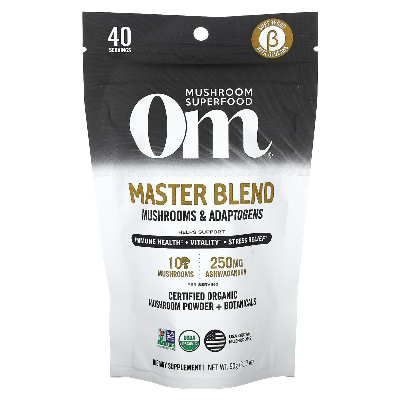 Om Mushrooms, Master Blend, Certified Organic Mushroom Powder + Botanicals, 3.17 oz (90 g) - B086CL5FN3
