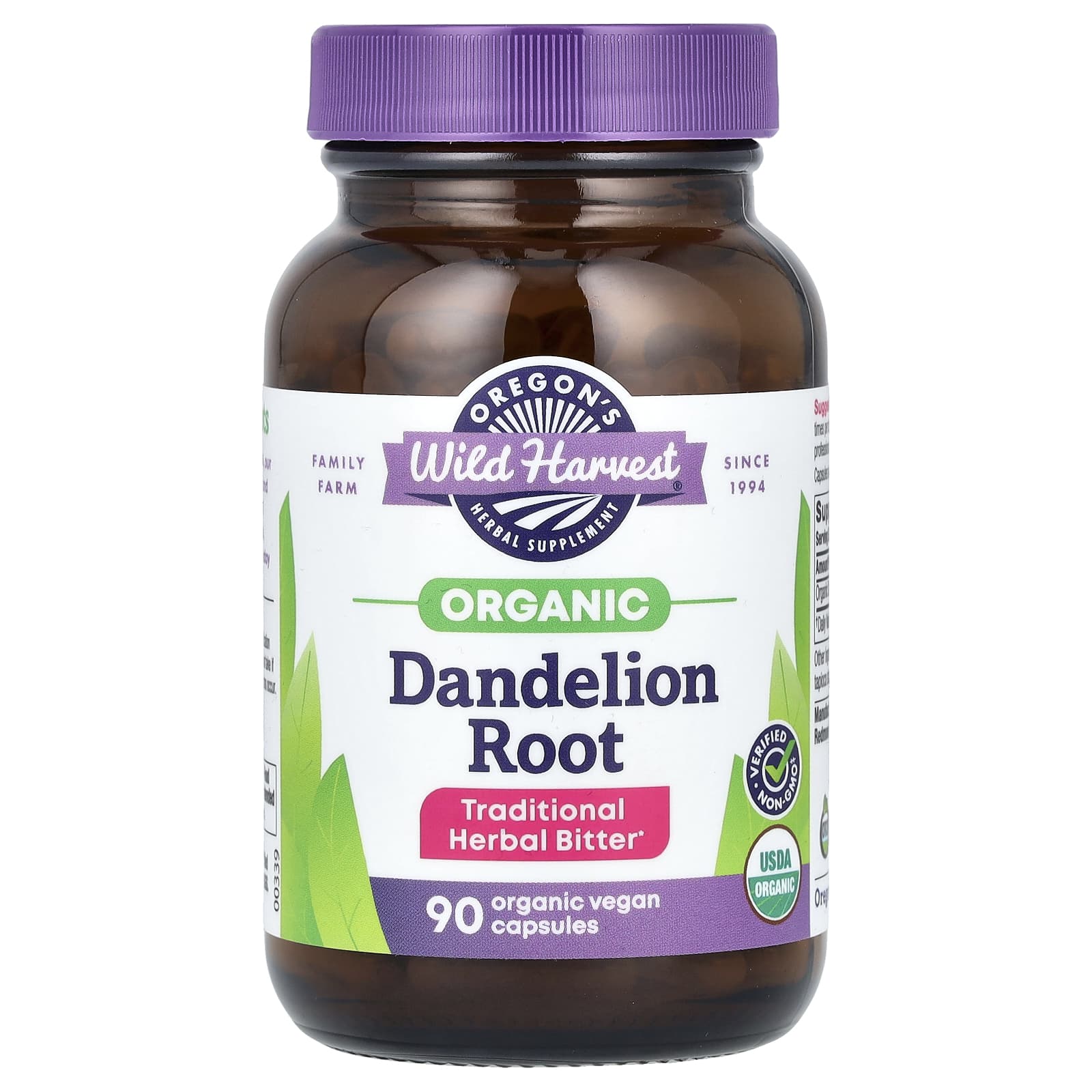 Oregon's Wild Harvest, Organic Dandelion Root, 90 Organic Vegan Capsules - B00E3P7YYI
