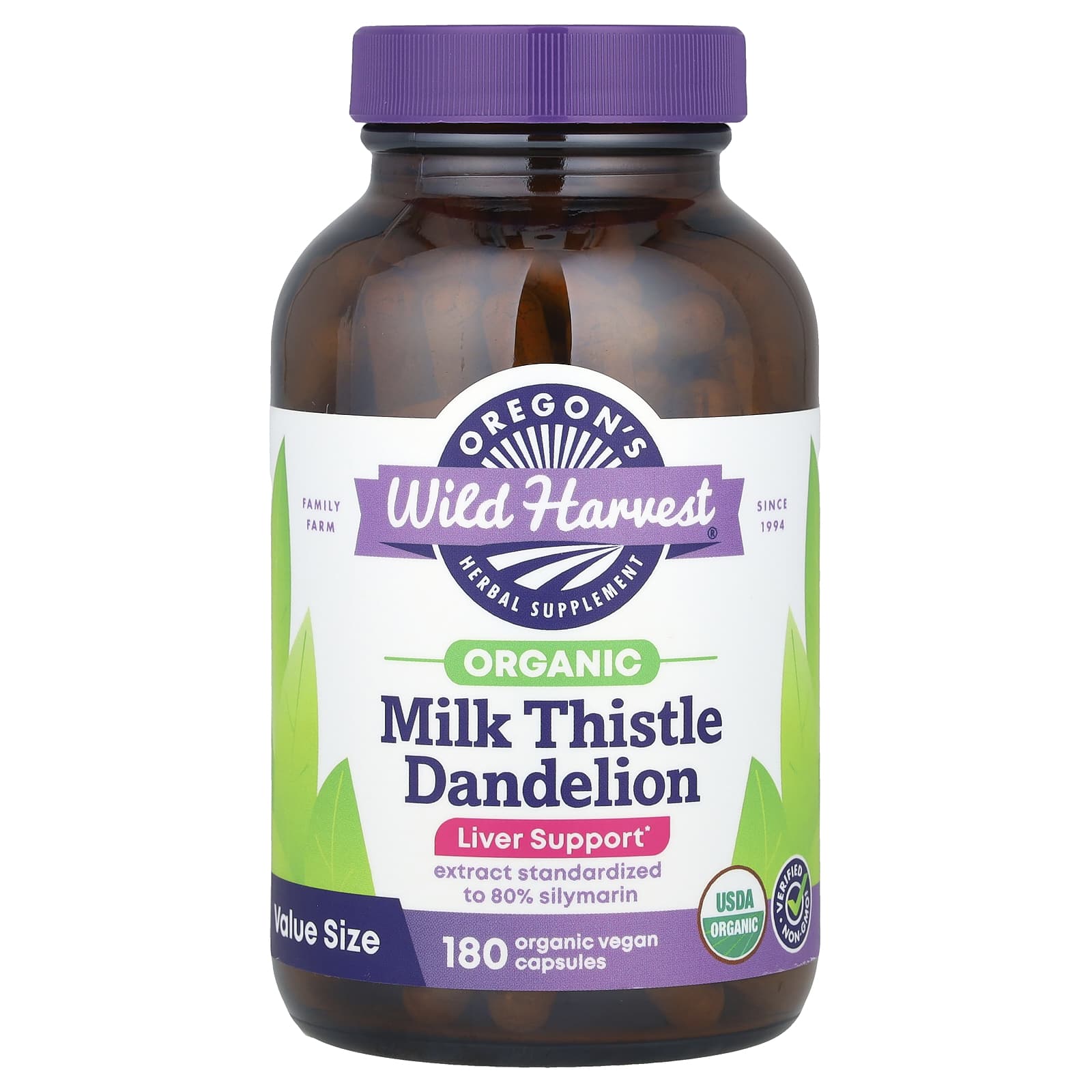 Oregon's Wild Harvest, Organic Milk Thistle Dandelion, 180 Vegan Capsules - B07Q9MYTYY