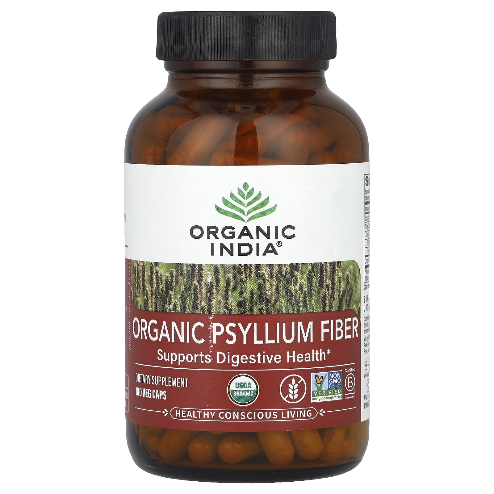 Organic India, Organic Psyllium Fiber, 180 Veg Caps - B09D5JNH87