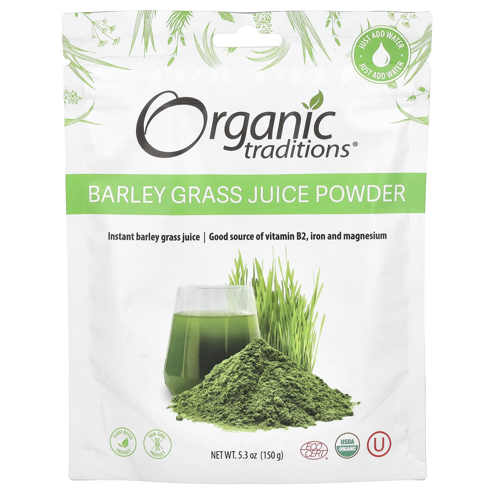 Organic Traditions, Barley Grass Juice Powder, 5.3 oz (150 g) - 