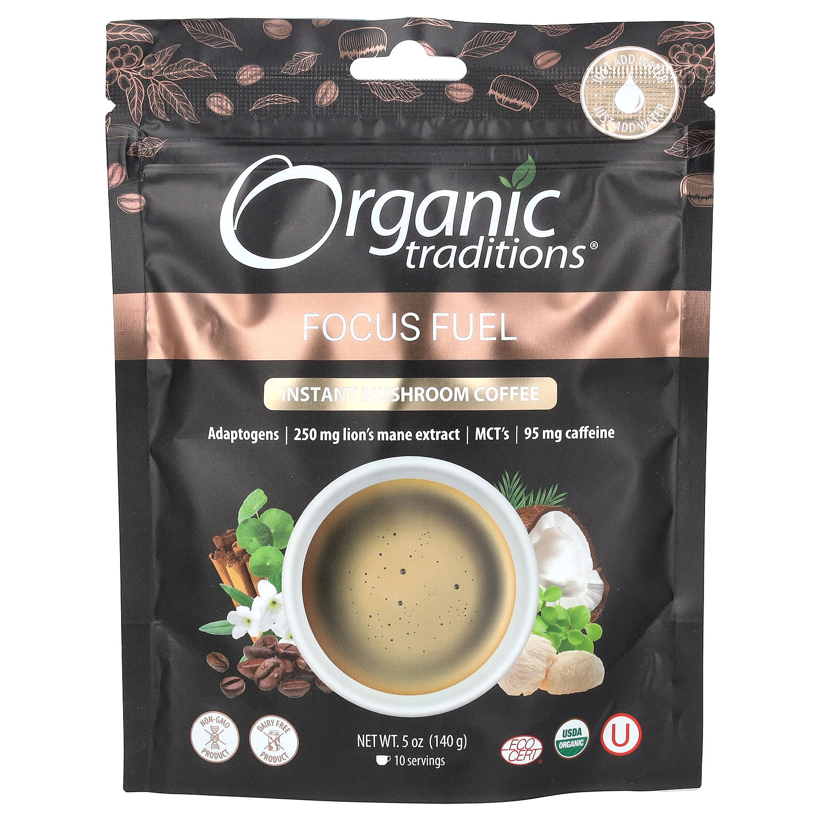 Organic Traditions, Instant Mushroom Coffee, Focus Fuel, 5 oz (140 g) - B0CGFBTTHV