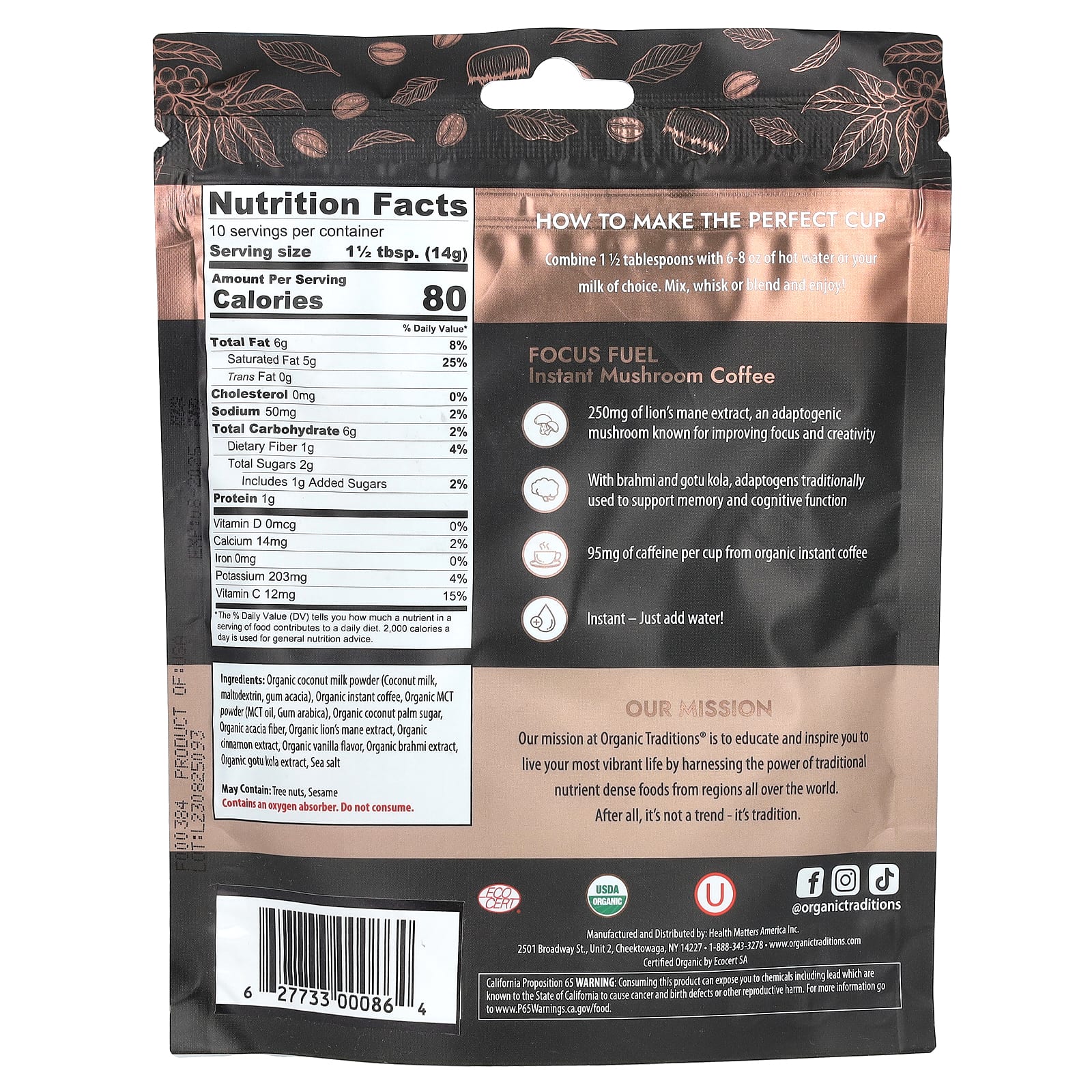 Organic Traditions, Instant Mushroom Coffee, Focus Fuel, 5 oz (140 g) - B0CGFBTTHV
