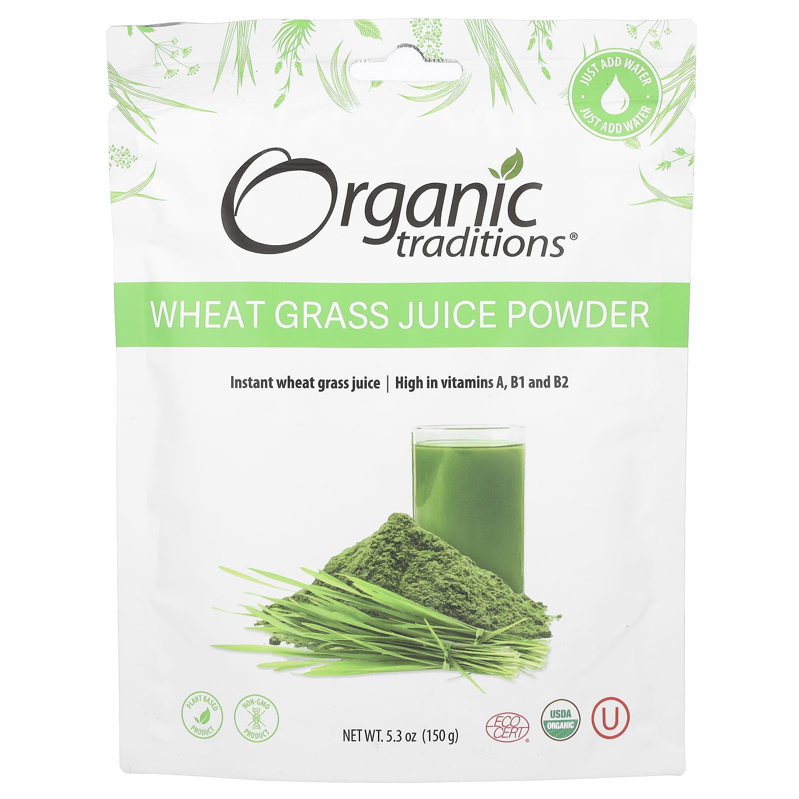 Organic Traditions, Wheat Grass Juice Powder, 5.3 oz (150 g) - B01I5B3X1S