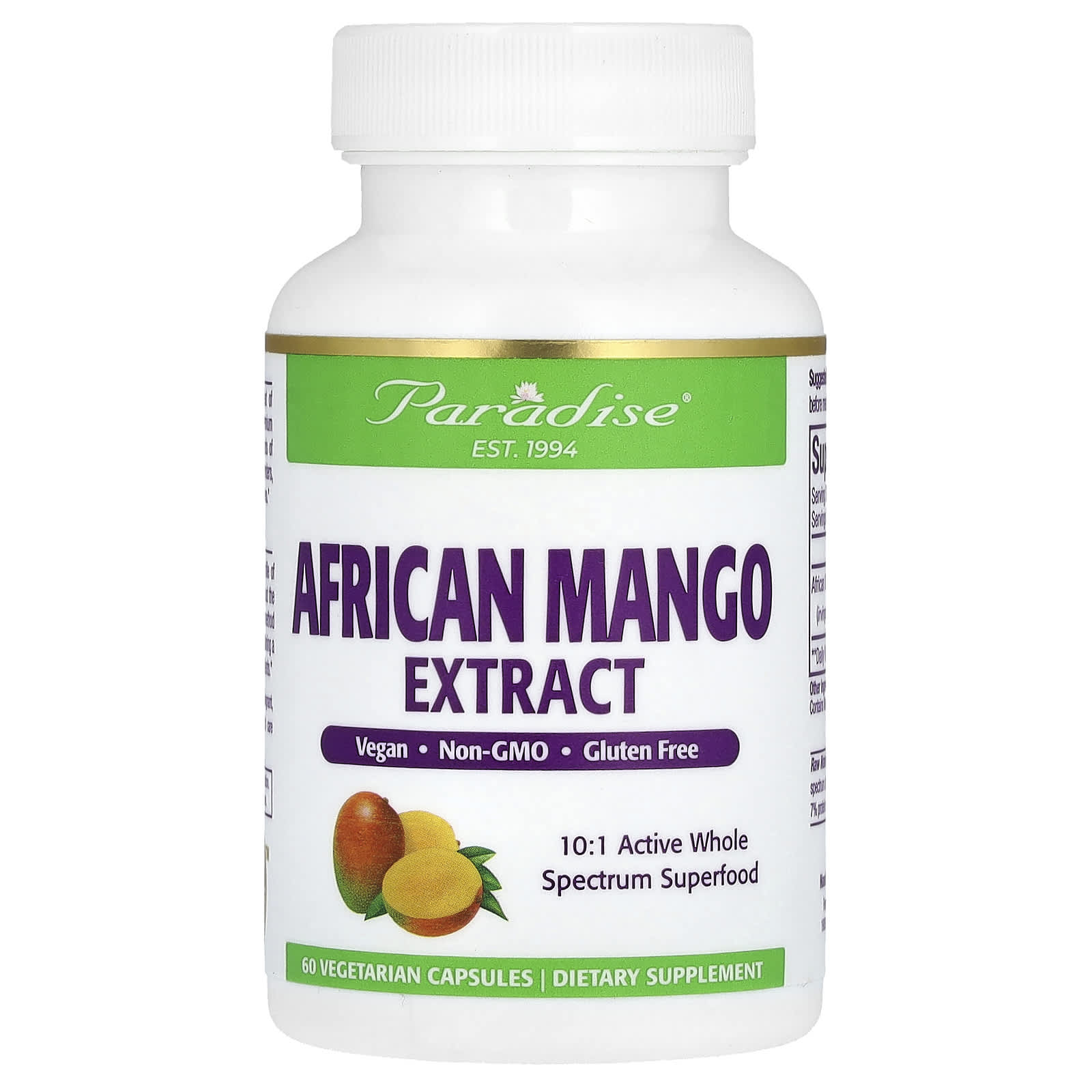 Paradise Herbs, African Mango Extract , 60 Vegetarian Capsules - 