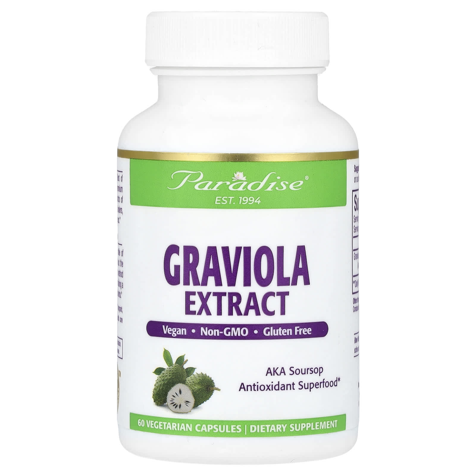 Paradise Herbs, Graviola Extract, 60 Vegetarian Capsules - B005QFCZIE