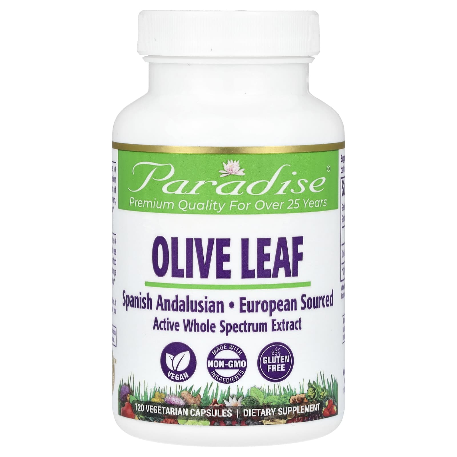 Paradise Herbs, Olive Leaf, 120 Vegetarian Capsules - B001AMMJVA