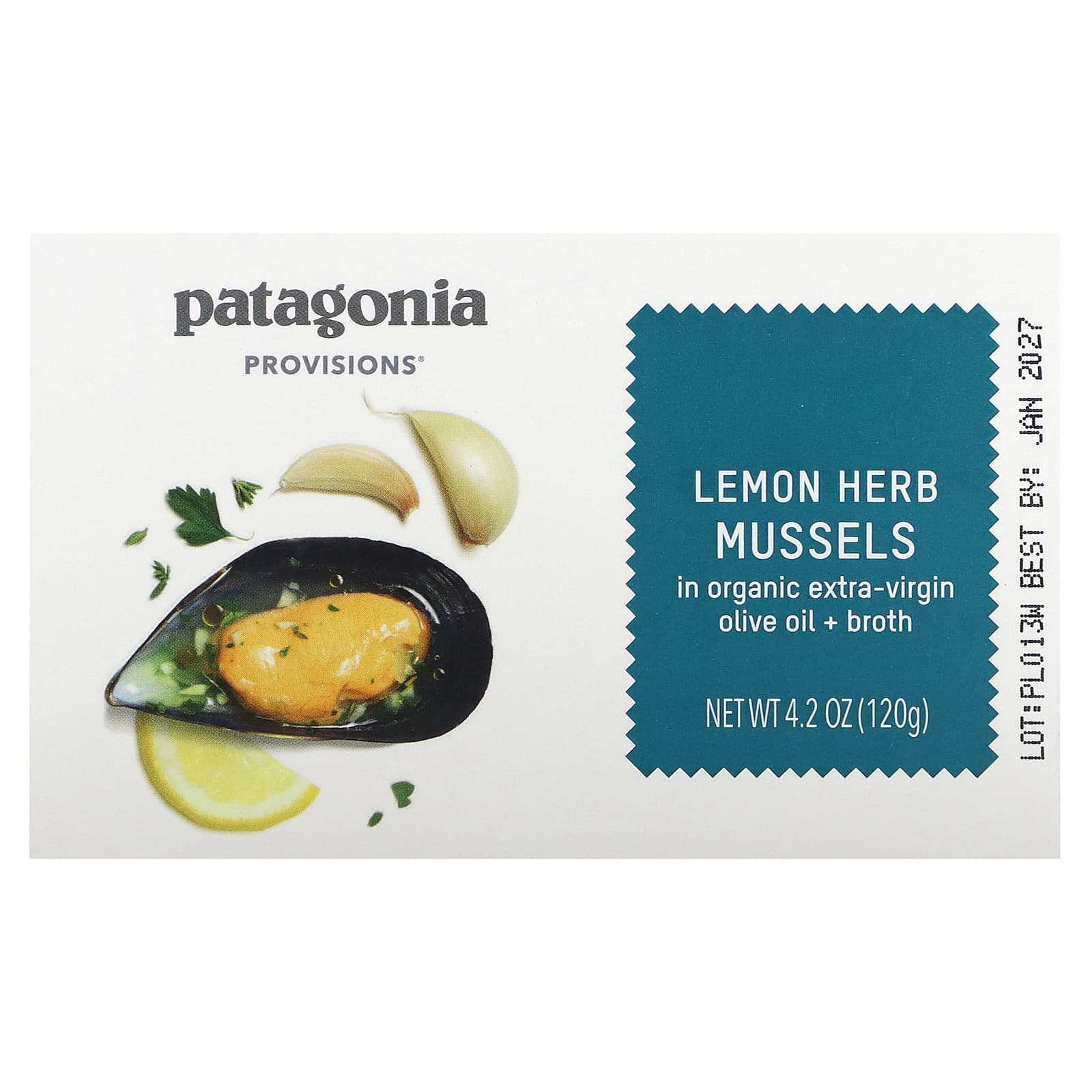 Patagonia Provisions, Lemon Herb Mussels In Organic Extra-Virgin Olive Oil + Broth, 4.2 oz (120 g) - B0876V5727