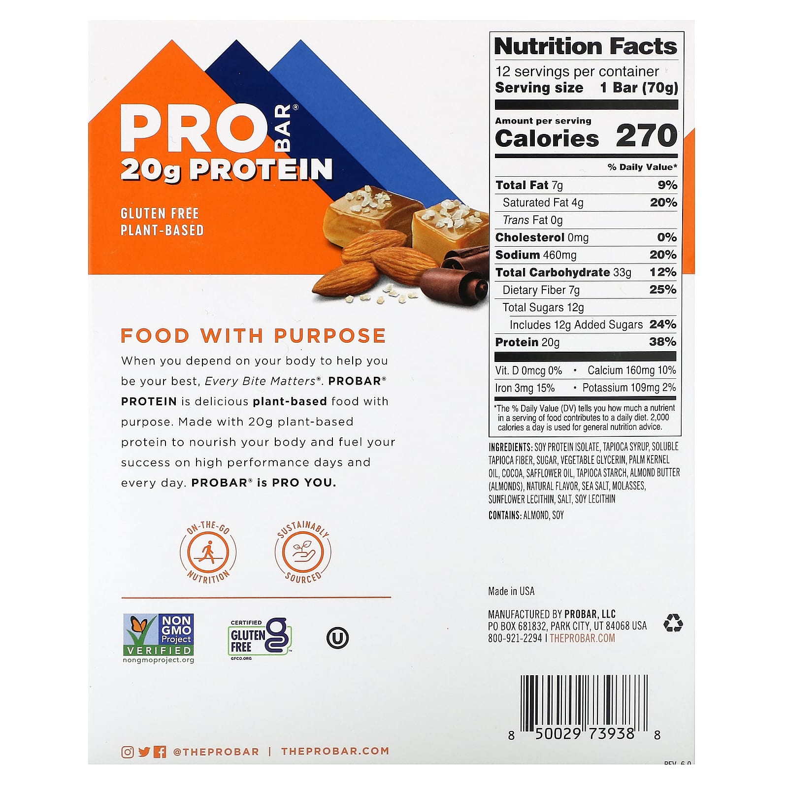 ProBar, Protein Bar, Sea Salt Caramel, 12 Bars, 2.47 oz (70 g) Each - B0BDTJ7CLB