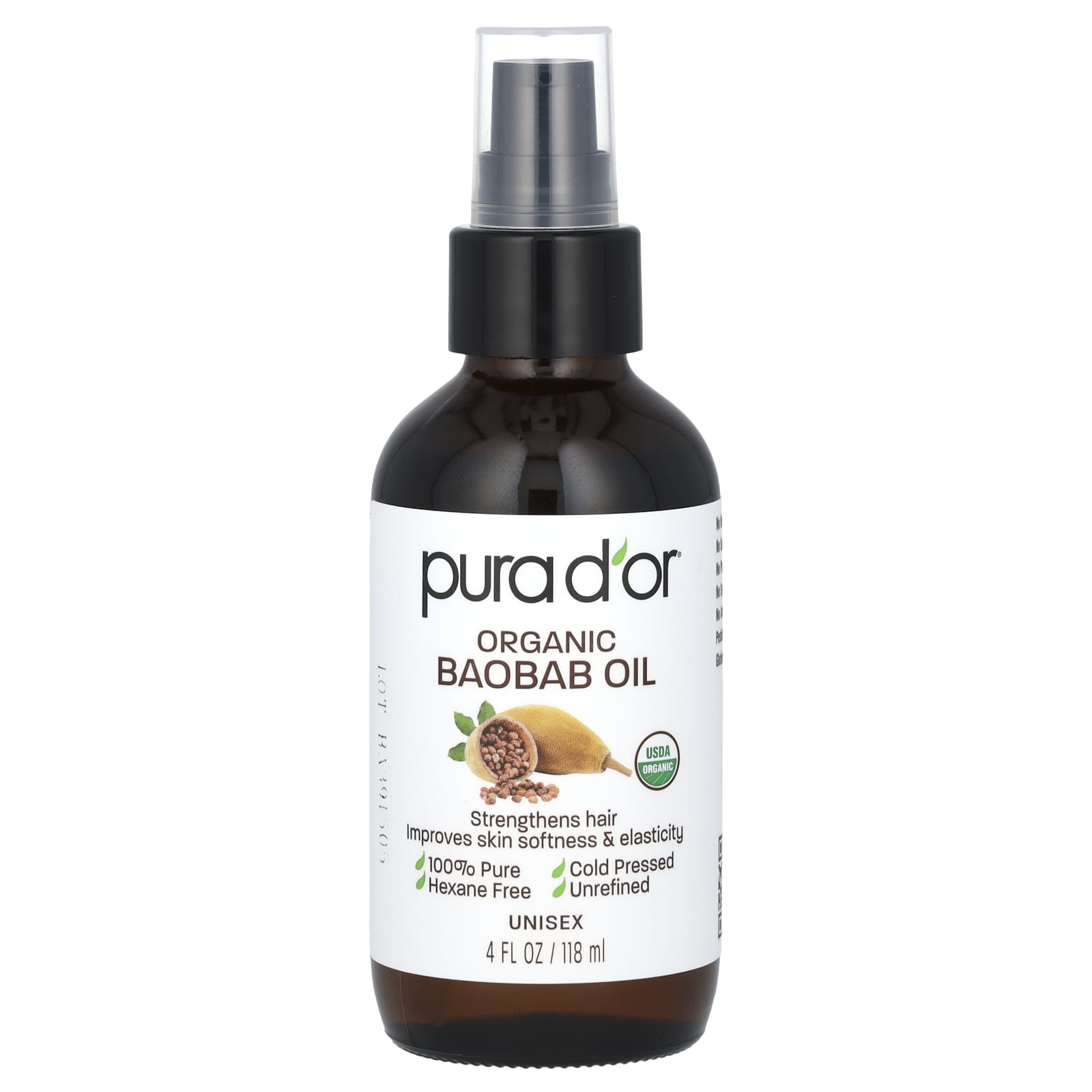Pura D'or, Organic Baobab Oil, 4 fl oz (118 ml) - B0BT66JJ41
