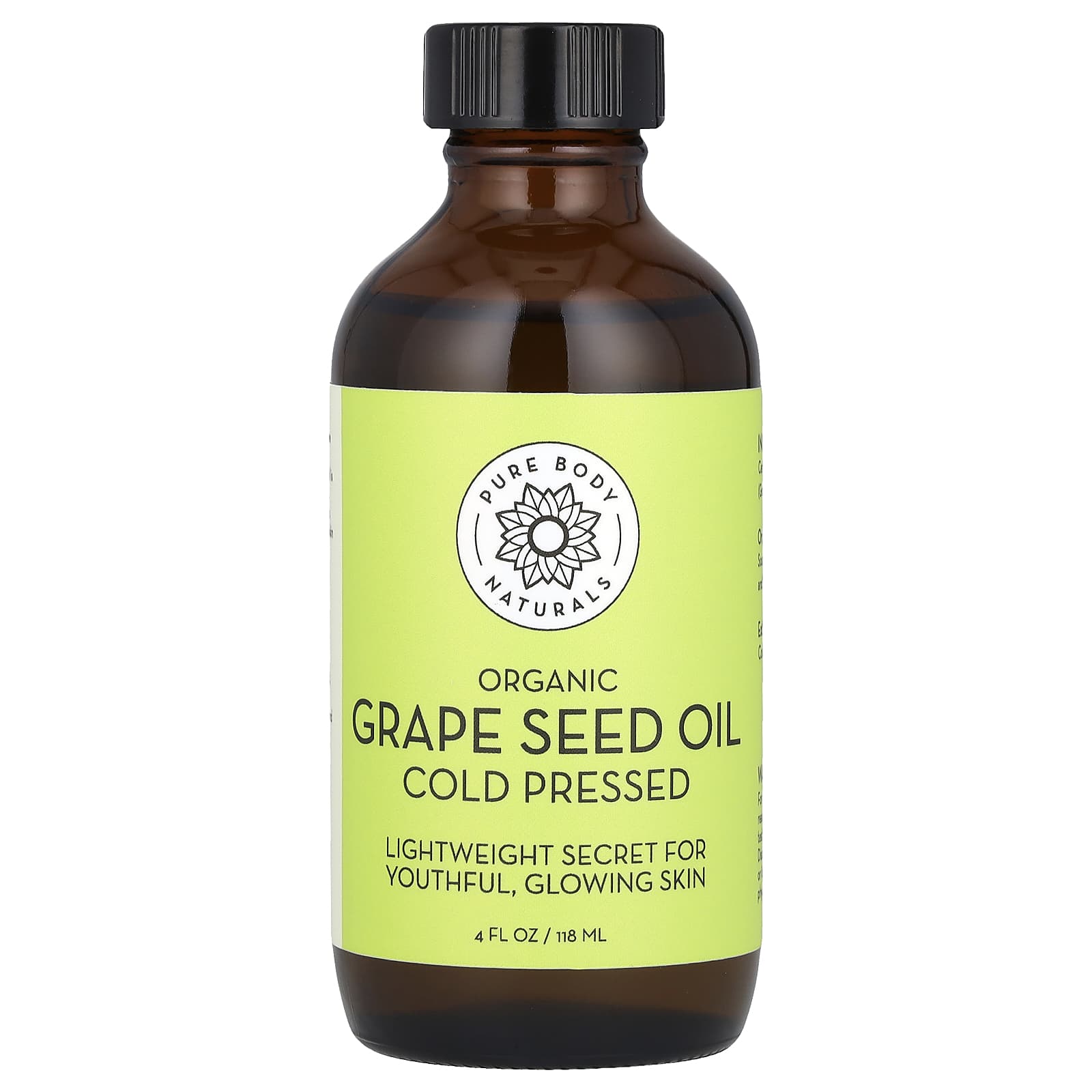 Pure Body Naturals, Organic Grape Seed Oil, 4 fl oz (118 ml) - 