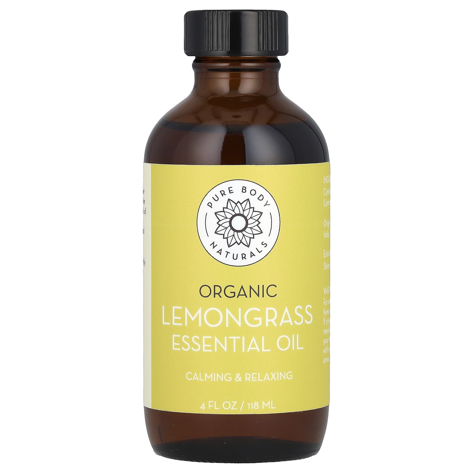 Pure Body Naturals, Organic Lemongrass Essential Oil, 4 fl oz (118 ml)