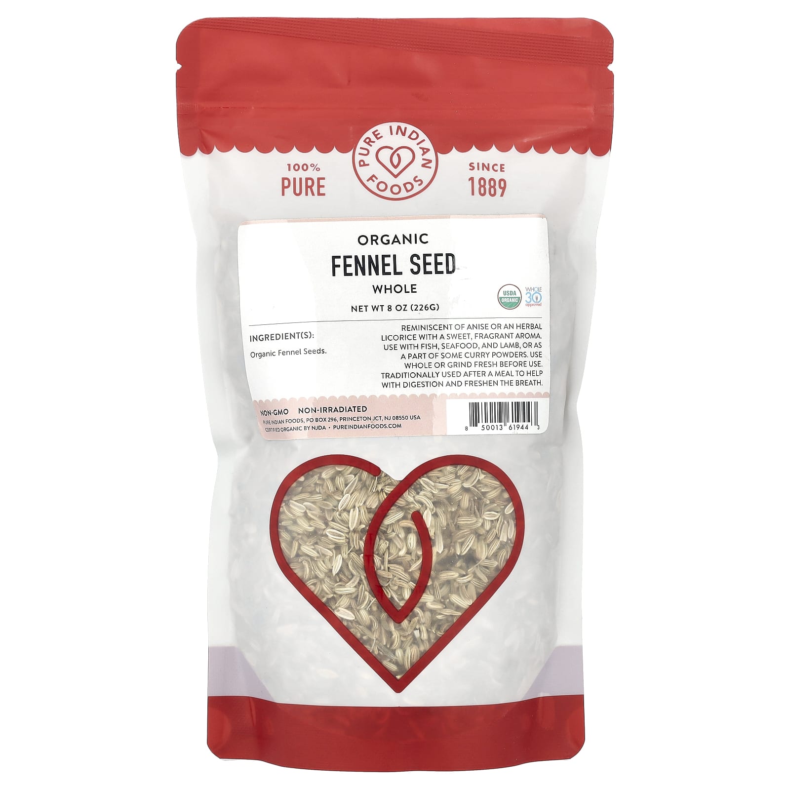 Pure Indian Foods, Organic Fennel Seed, Whole, 8 oz (226 g) - 