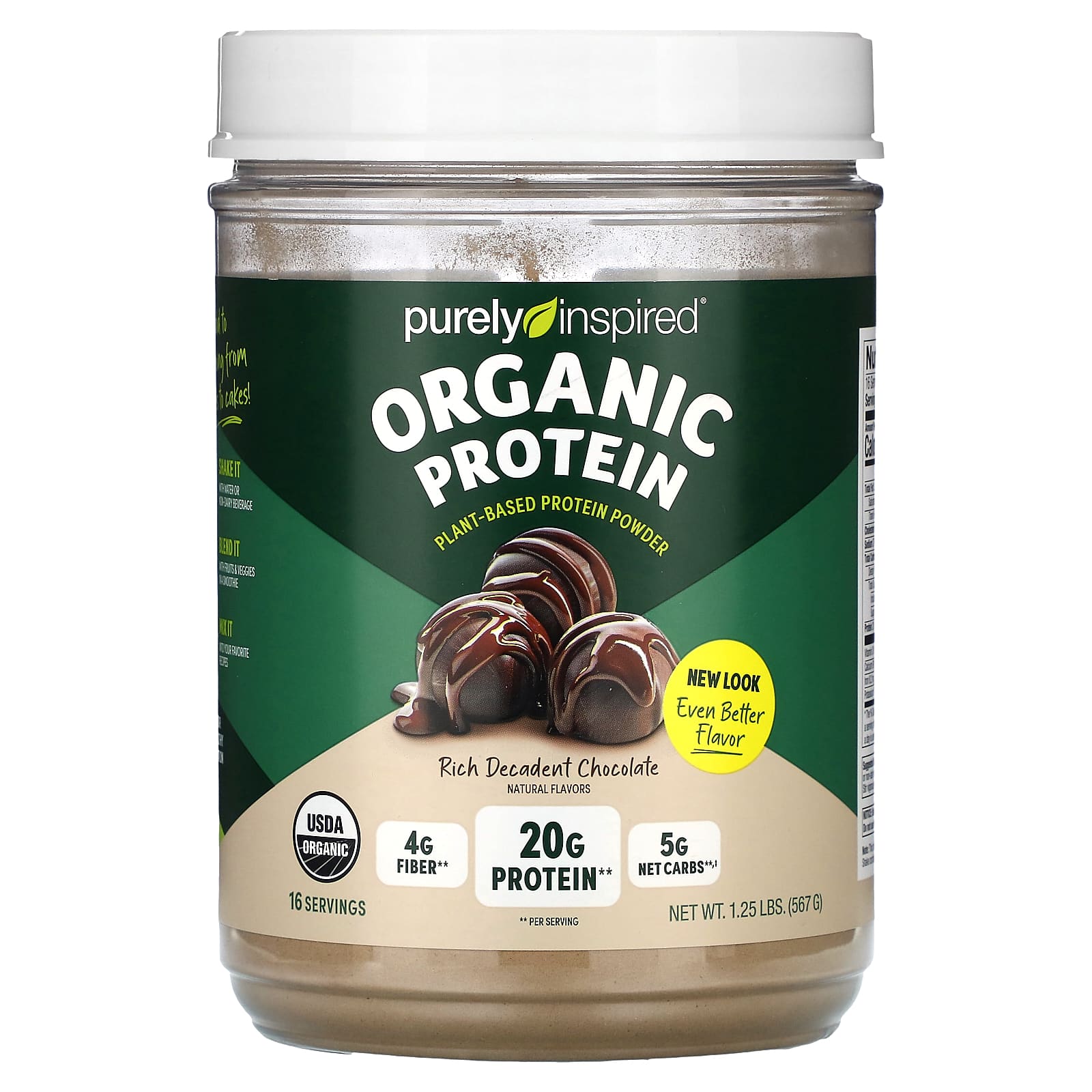 Purely Inspired, Organic Plant-Based Protein Powder, Rich Decadent Chocolate, 1.25 lbs (567 g) - B00NV5FO2U