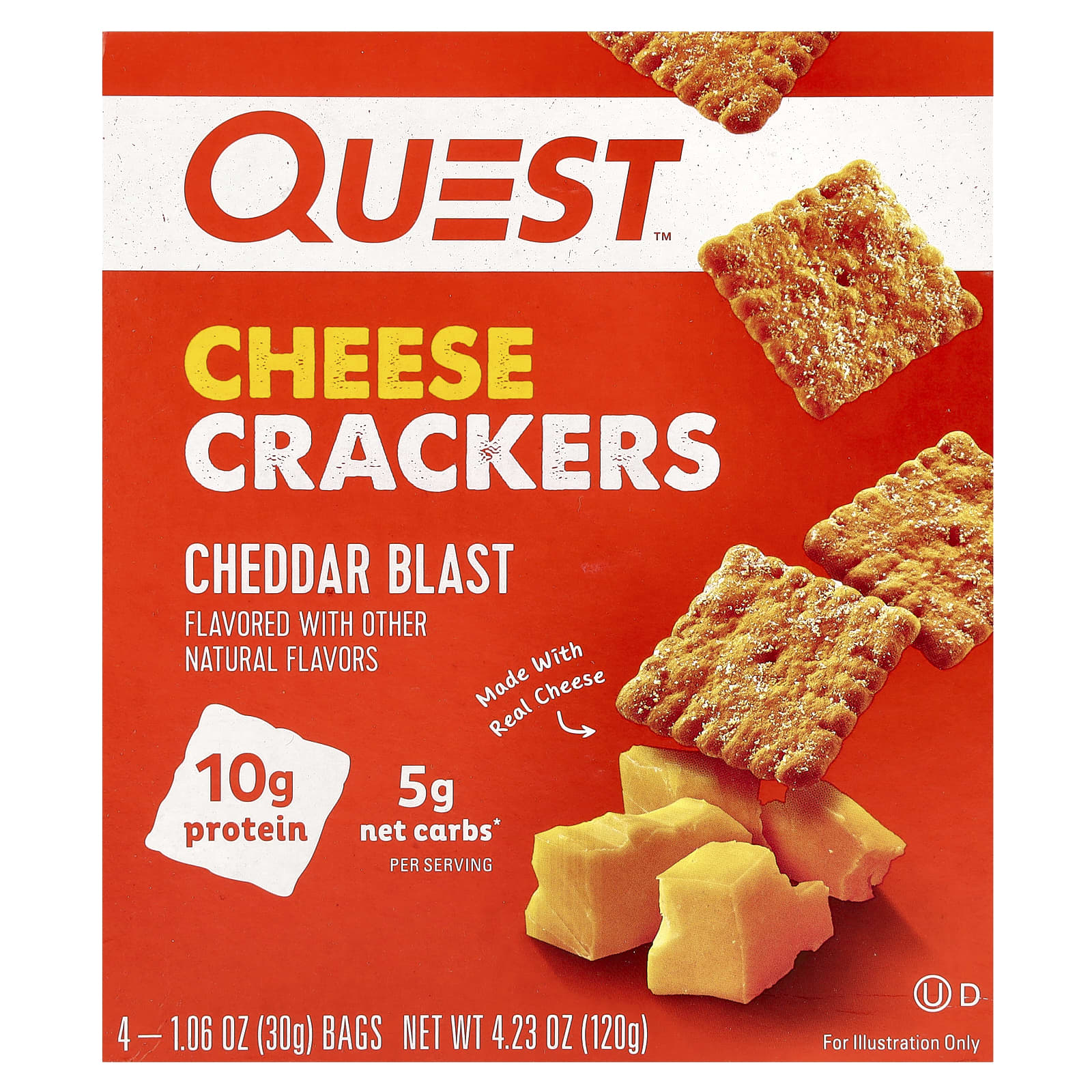 Quest Nutrition, Cheese Crackers, Cheddar Blast, 4 Bags, 1.06 oz (30 g) Each - B0B5M5YB9G