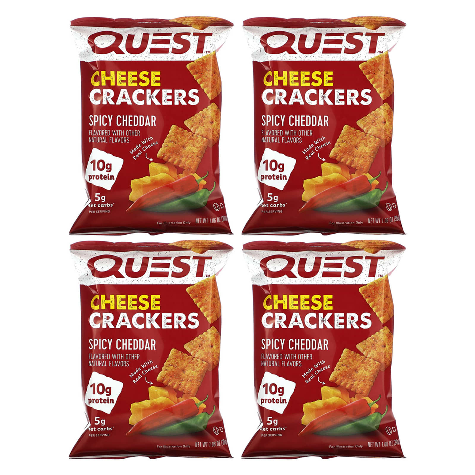Quest Nutrition, Cheese Crackers, Spicy Cheddar, 4 Bags 1.06 oz (30 g) Each - B0CFSQTWR3