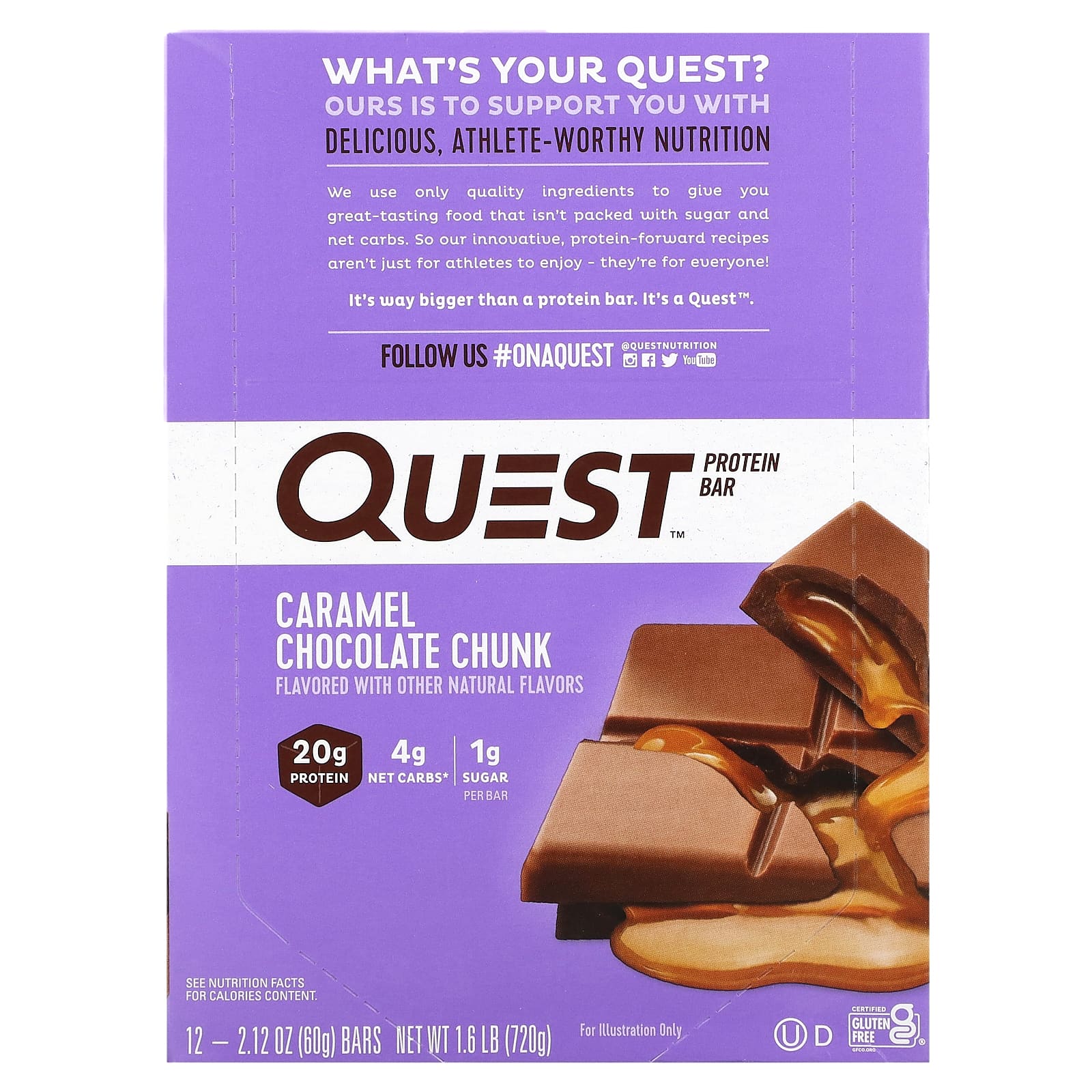 Quest Nutrition, Protein Bar, Caramel Chocolate Chunk, 12 Bars, 2.12 oz (60 g) Each - B07W5LYQ1F