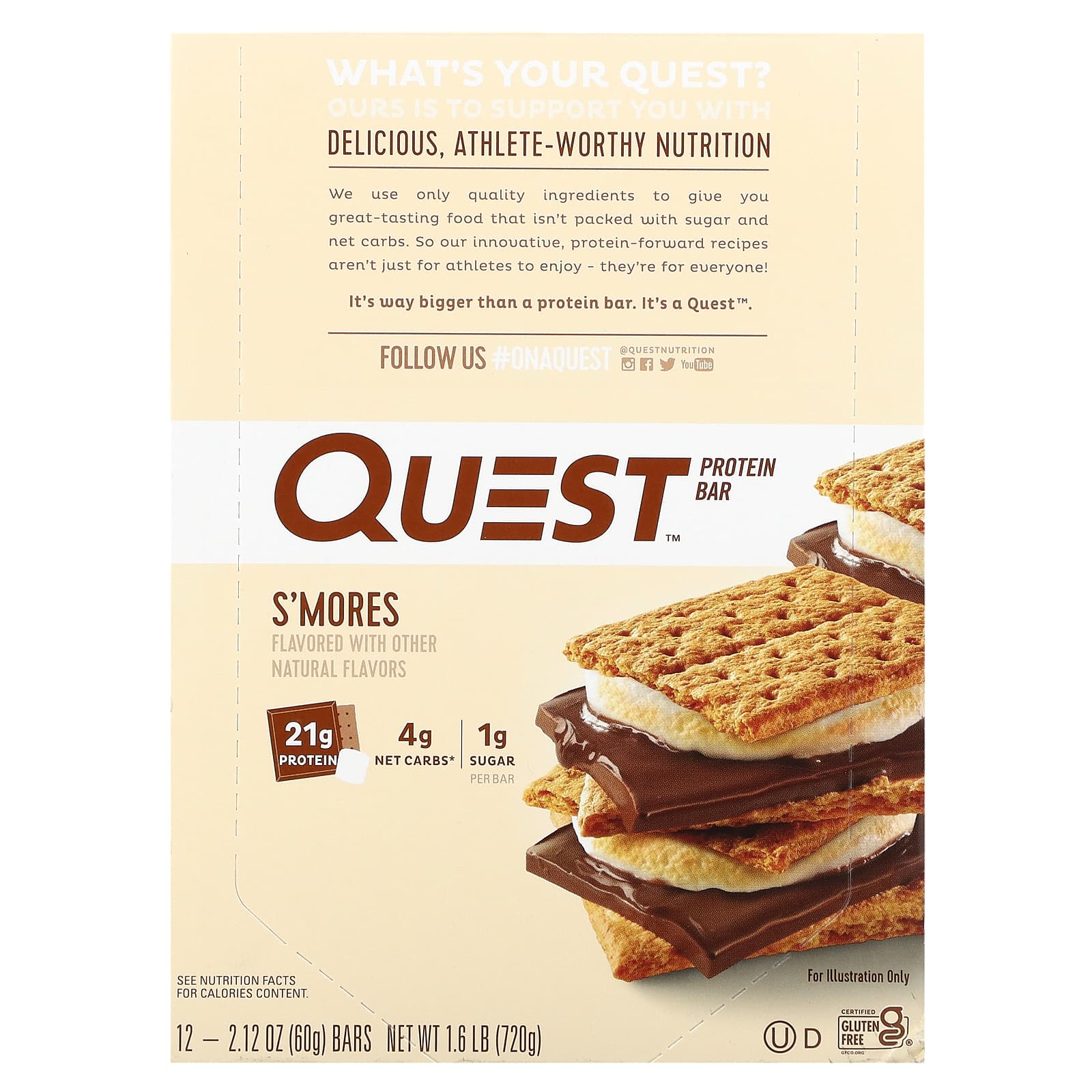 Quest Nutrition, Protein Bar, S'mores, 12 Bars, 2.12 (60 g) Each - B0D2D1R2W5
