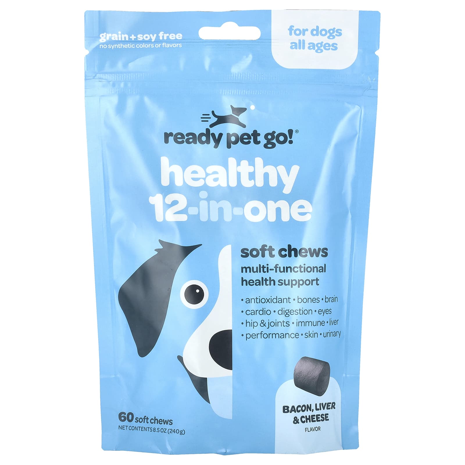 Ready Pet Go, Healthy 12-In-One, For Dogs, All Ages, Bacon, Liver & Cheese, 60 Soft Chews, 8.5 oz (240 g) - B0CKJSQJY5