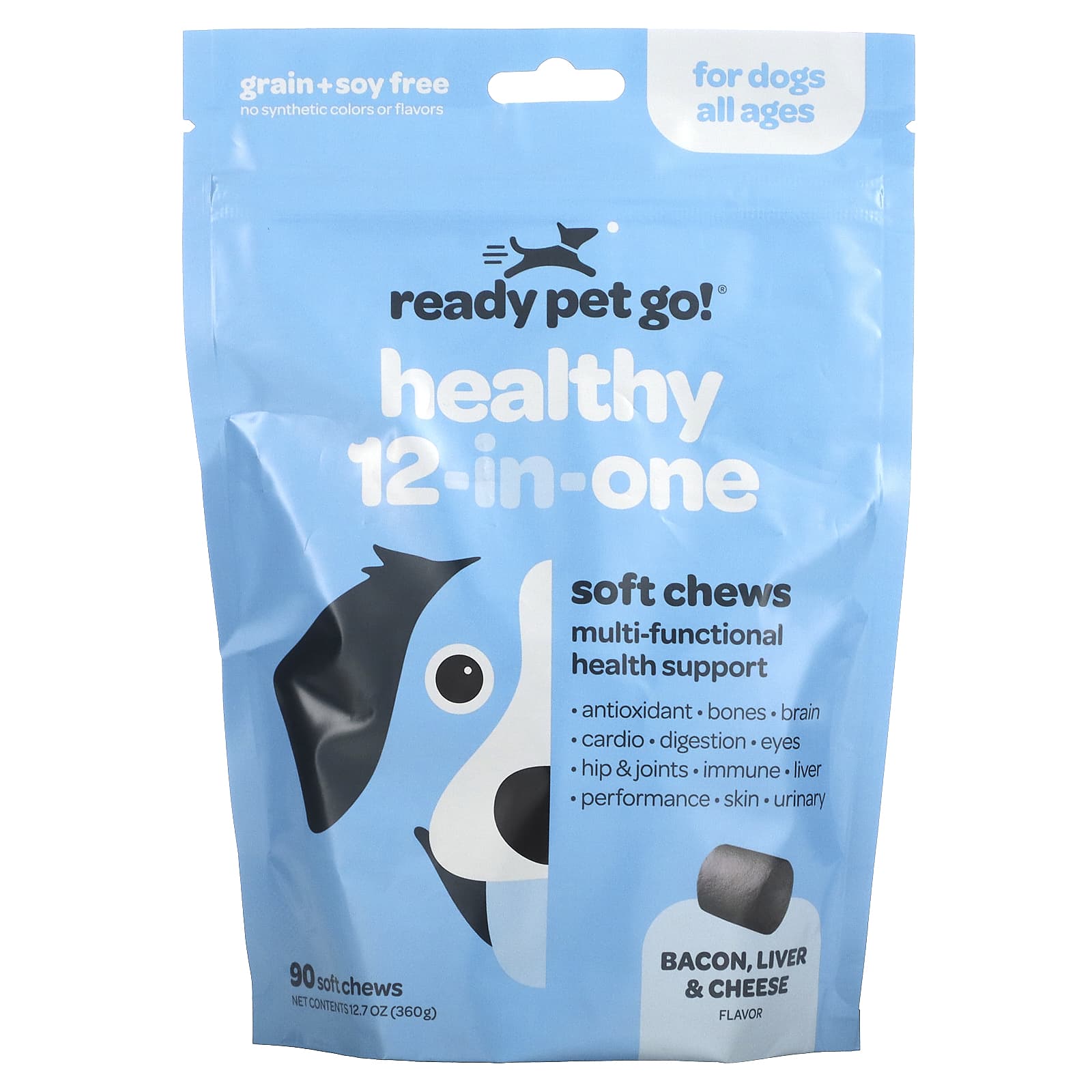 Ready Pet Go, Healthy 12-In-One, For Dogs, All Ages, Bacon, Liver & Cheese, 90 Soft Chews, 12.7 oz (360 g) - B07TDMWKC9