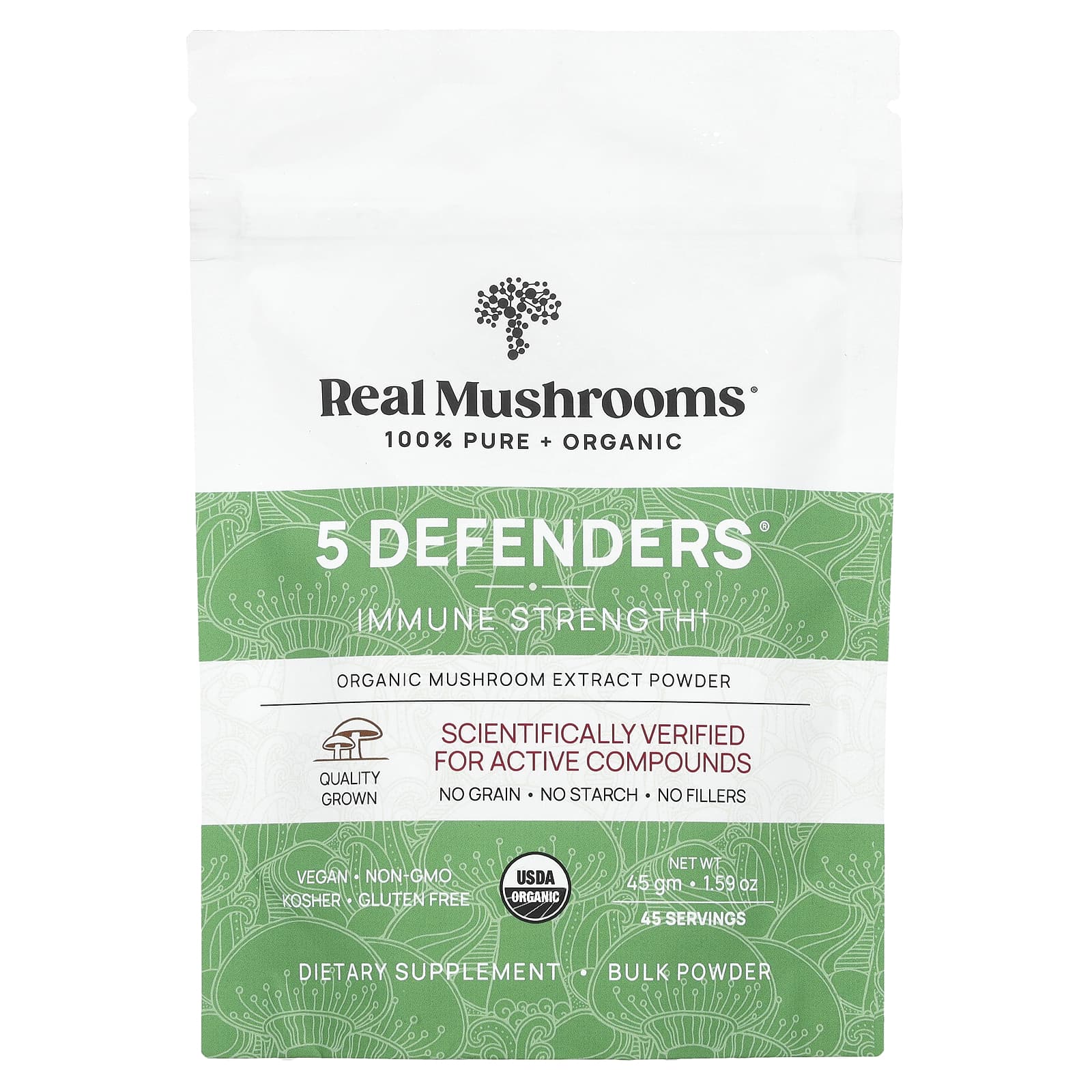 Real Mushrooms, 5 Defenders, Organic Mushroom Extract Powder, 1.59 oz (45 g) - B0109WXJMY