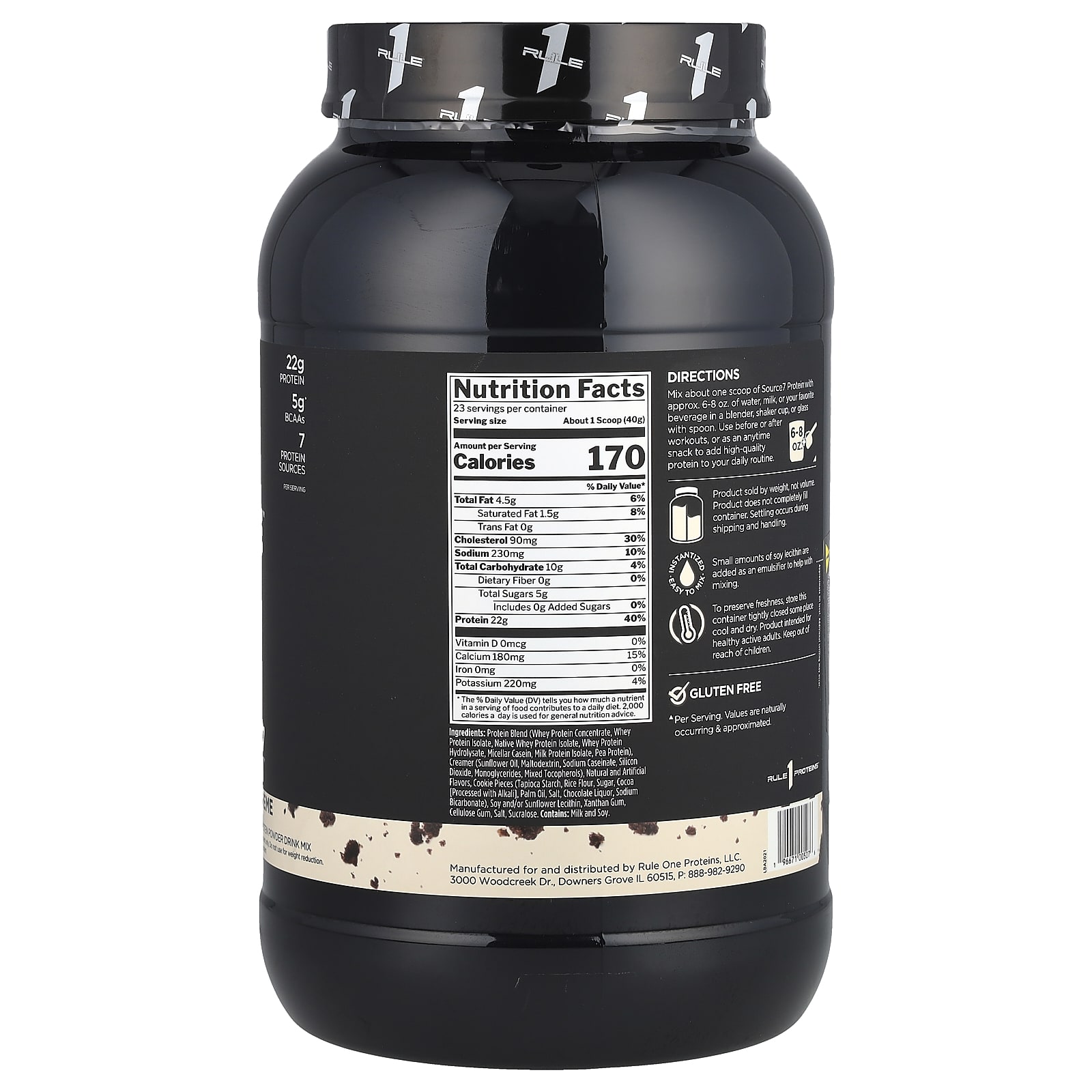 Rule One Proteins, Source7 Protein Powder Drink Mix, Cookies & Creme, 2.03 lb (920 g) - B0CVXNNDZH