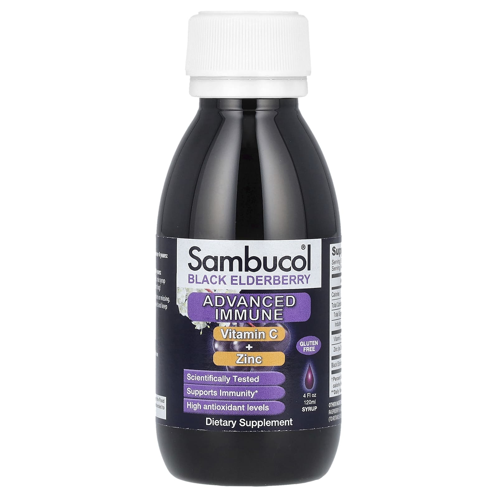 Sambucol, Black Elderberry Syrup, Advanced Immune, Vitamin C + Zinc, Natural Berry, 4 fl oz (120 ml) - B084ZPFCTG